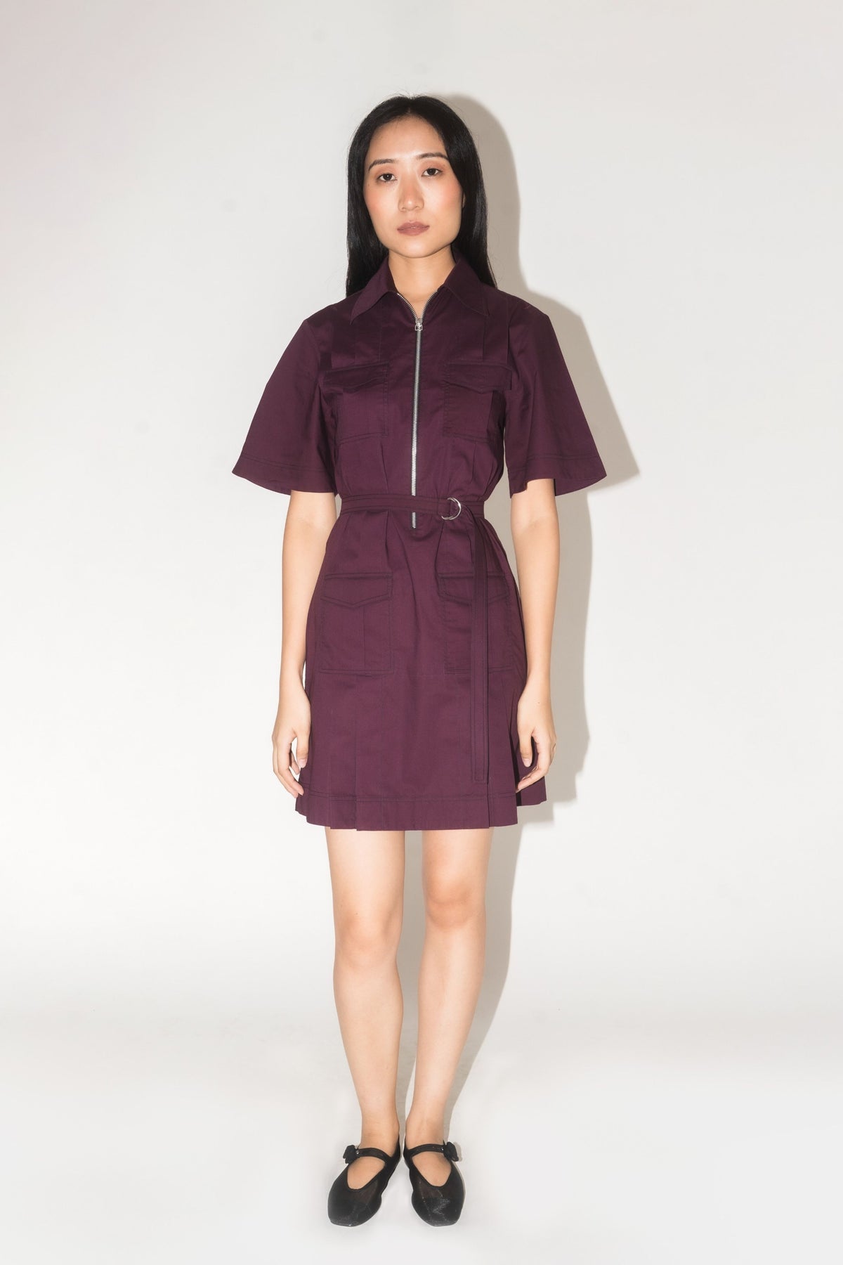 Pleated Safari Plum Mini Dress