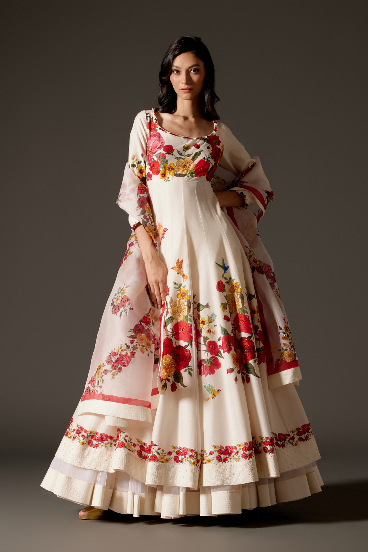 Ivory Printed Anarkali Set