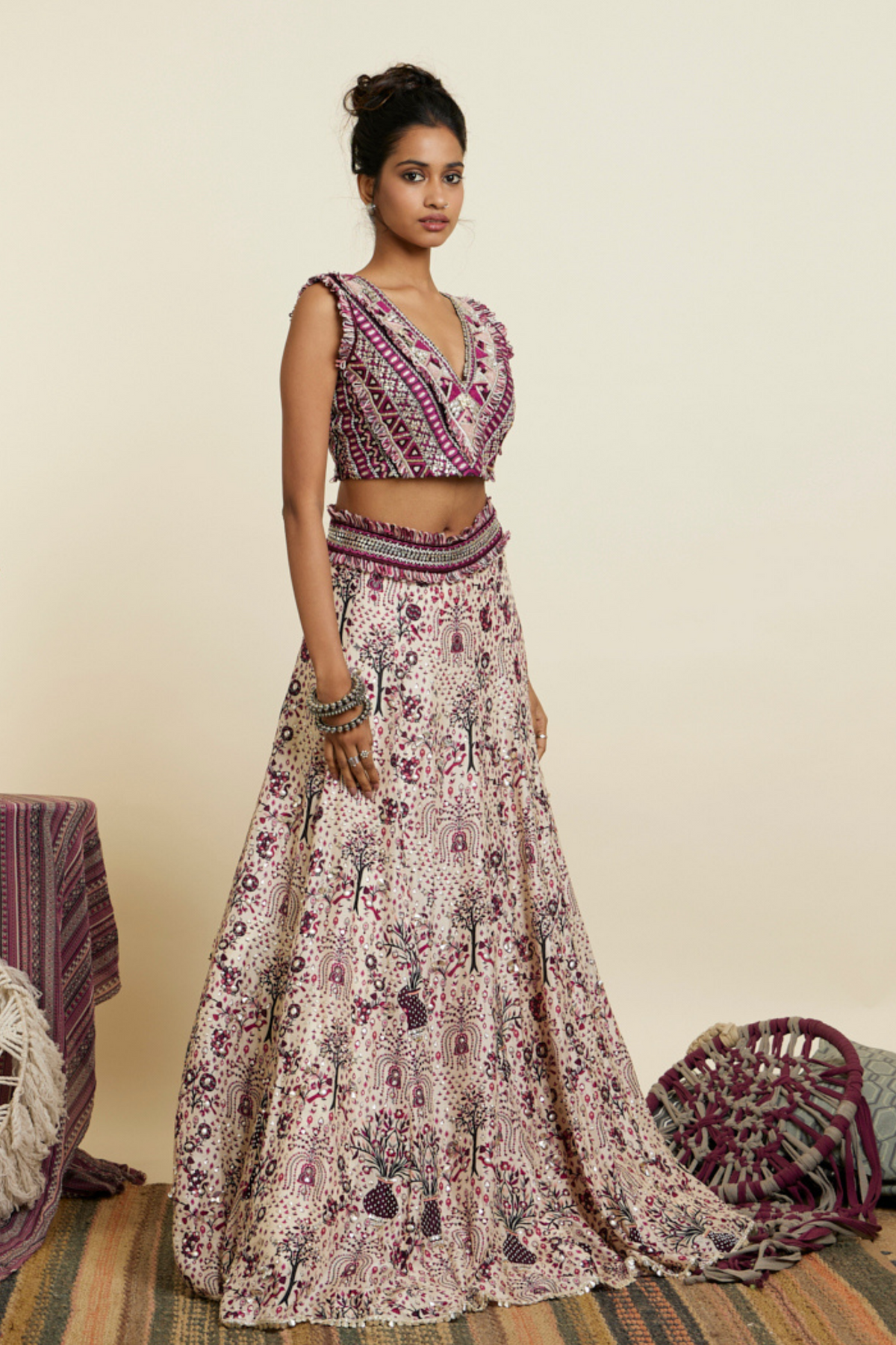 Merlot Print Embellished Lehenga Set