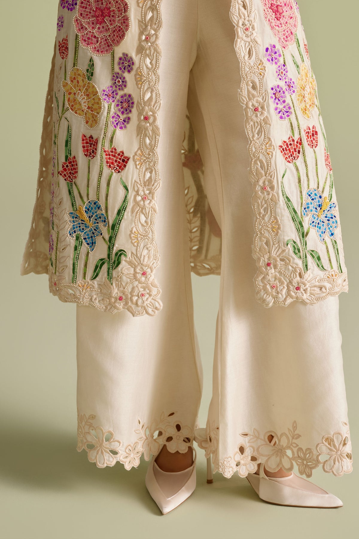 Cutwork Bell Bottom Pants