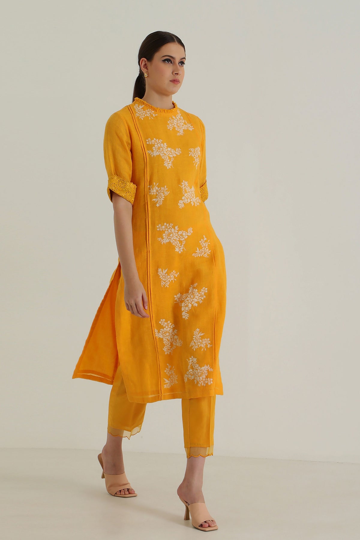 Mustard Chanderi Tunic Set