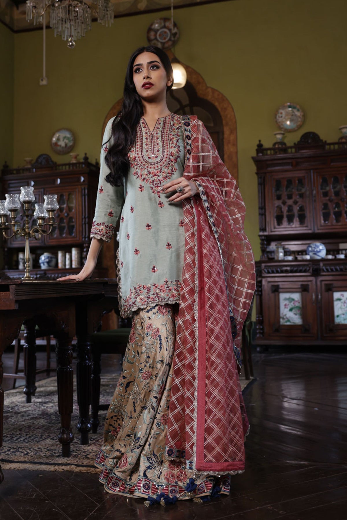 Multicoloured Kurta, Sharara and Dupatta