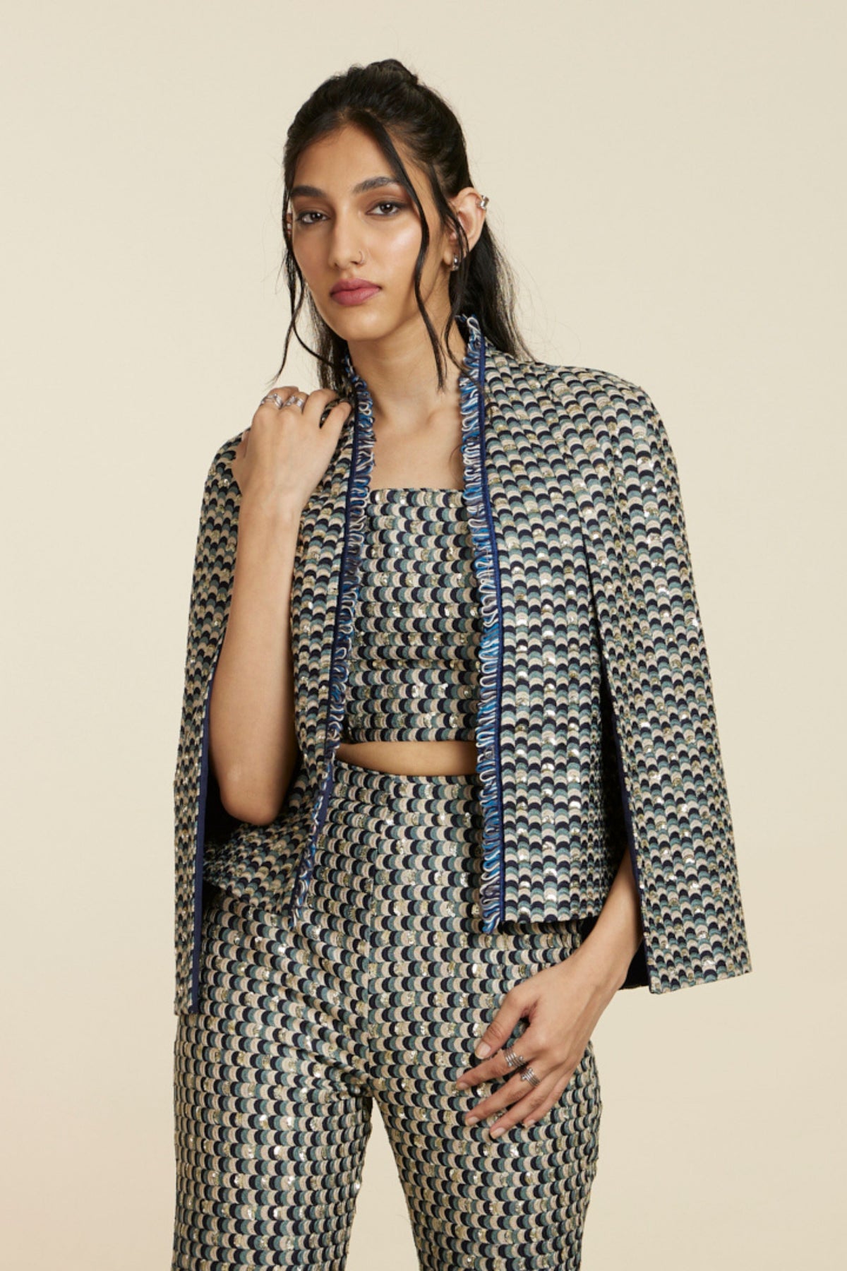 Blue Embellished Scallop Noor Jacket