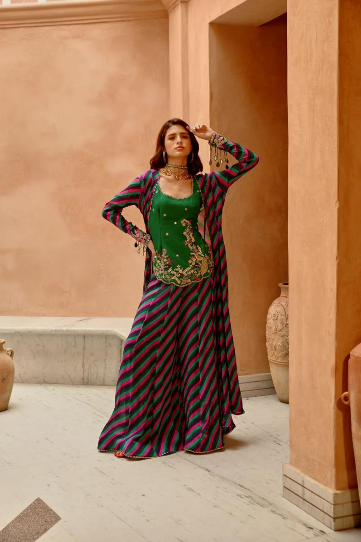 Multi Color Indi-leheriya Sharara Set