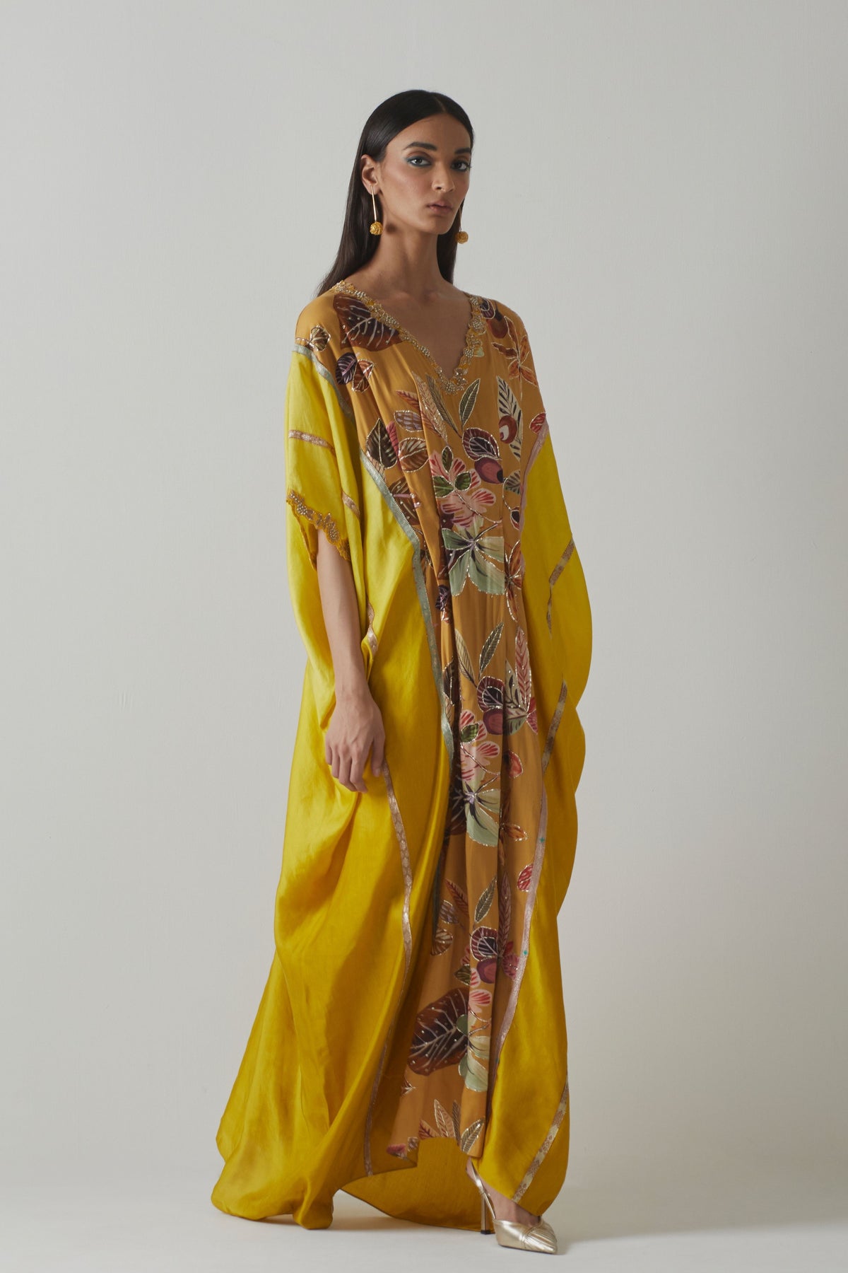 Yellow Printed Floral Kaftan