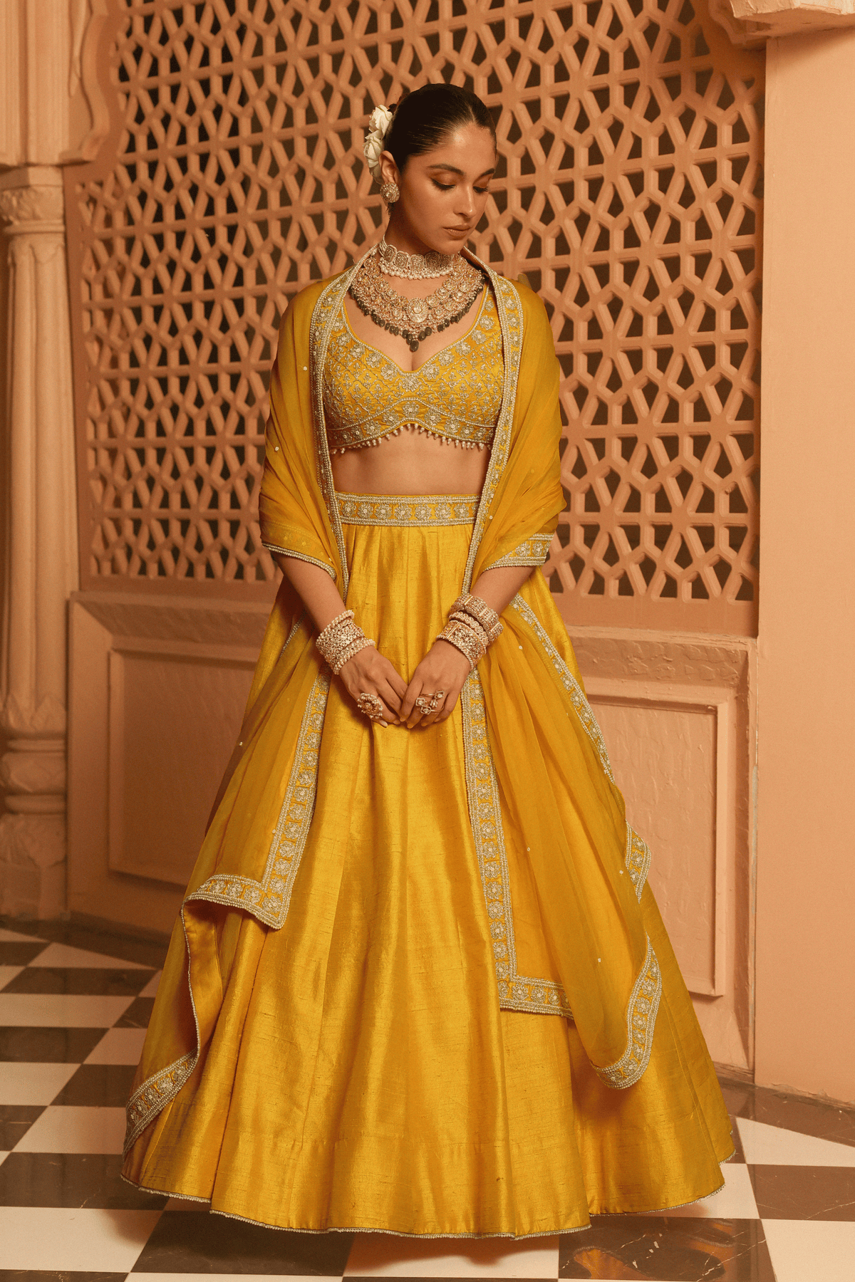 Mazhum Mustard Lehenga Set