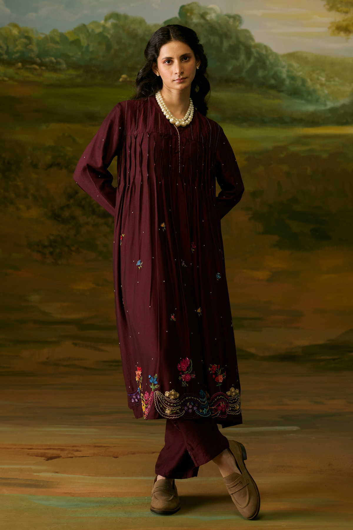 Crimson Smocked Kurta