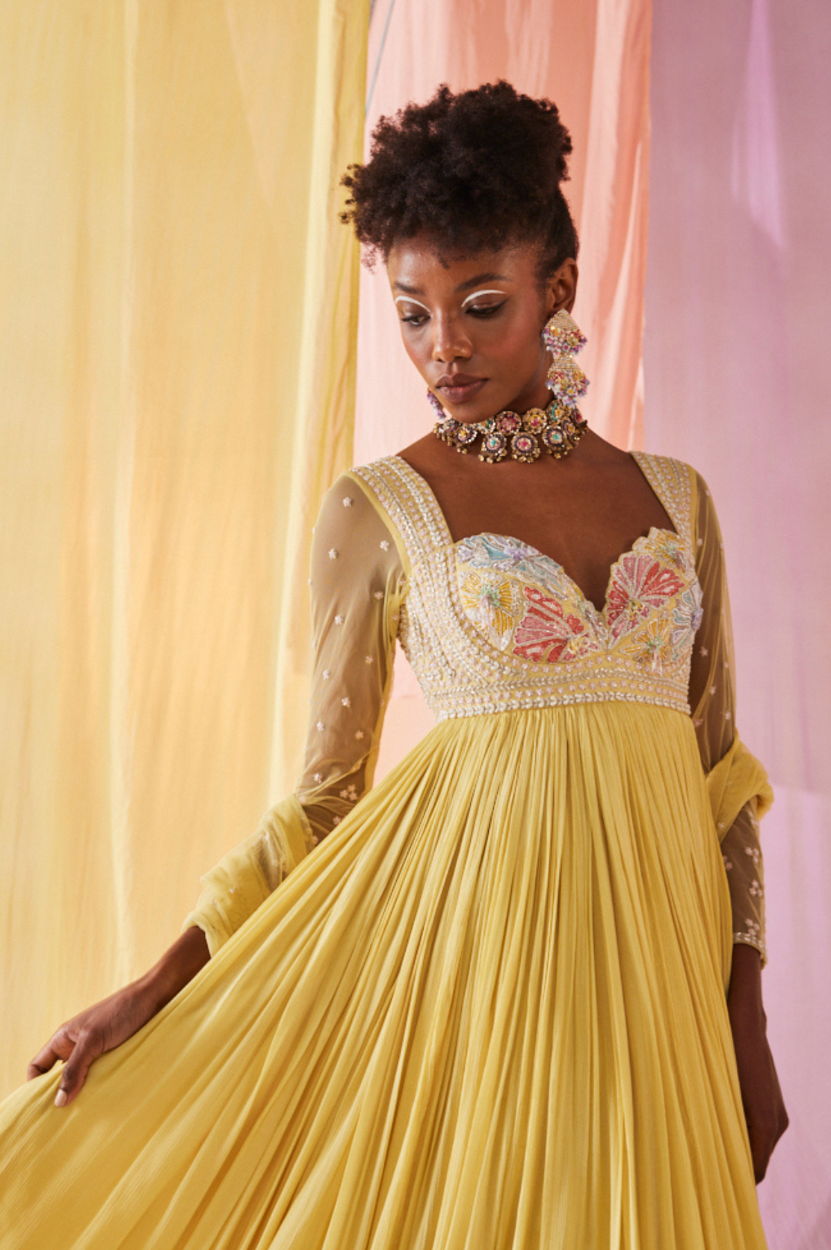 Butter Yellow Iris Anarkali Set