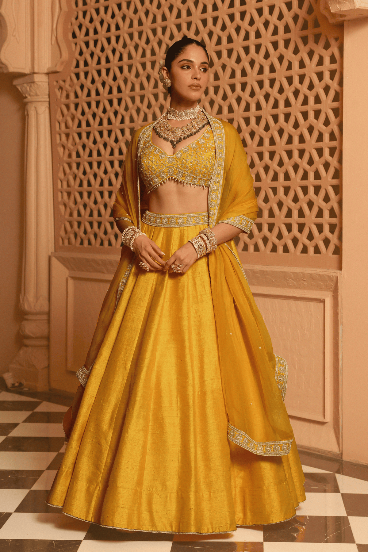 Mazhum Mustard Lehenga Set