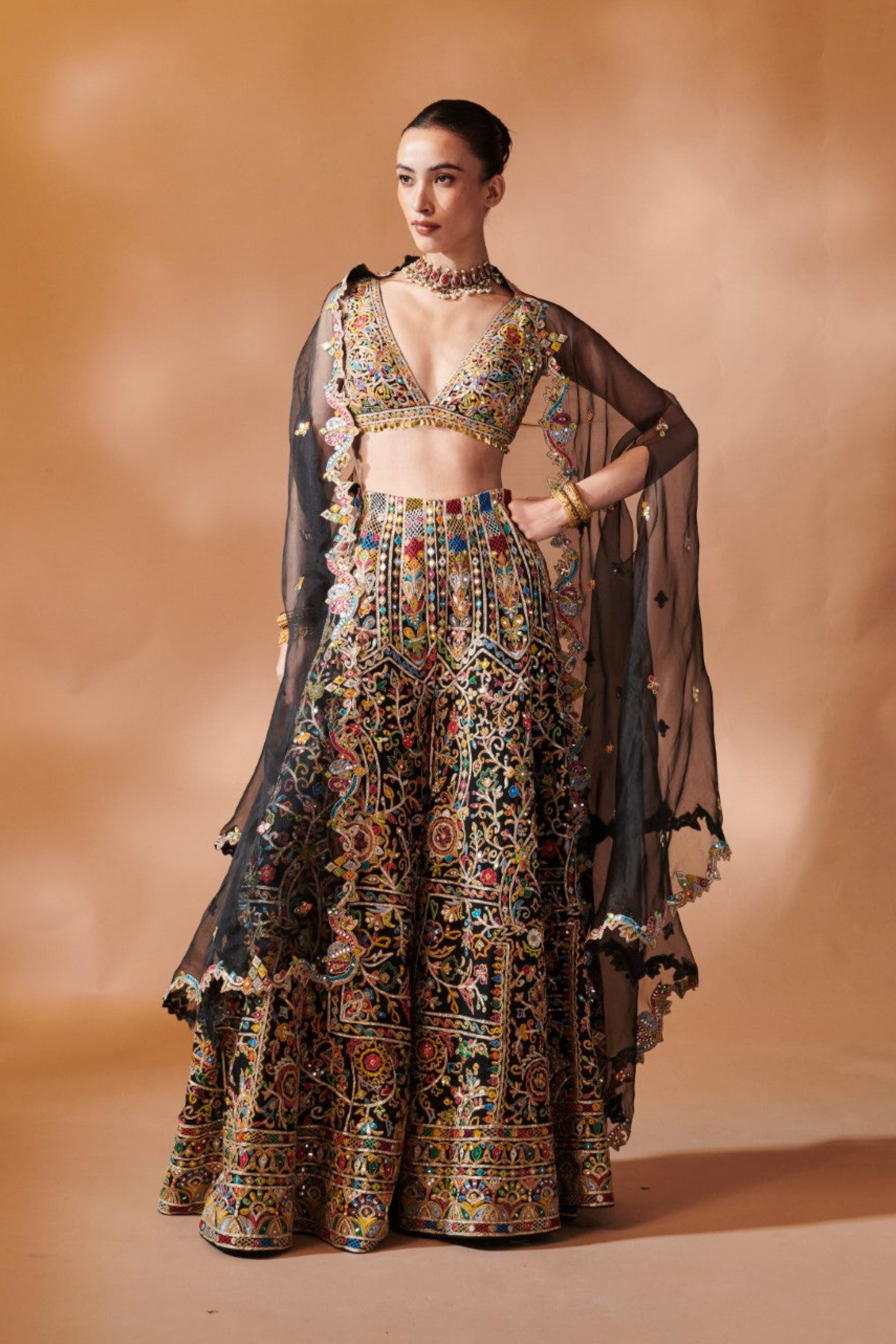 Black High Waist Sharara With A Cape