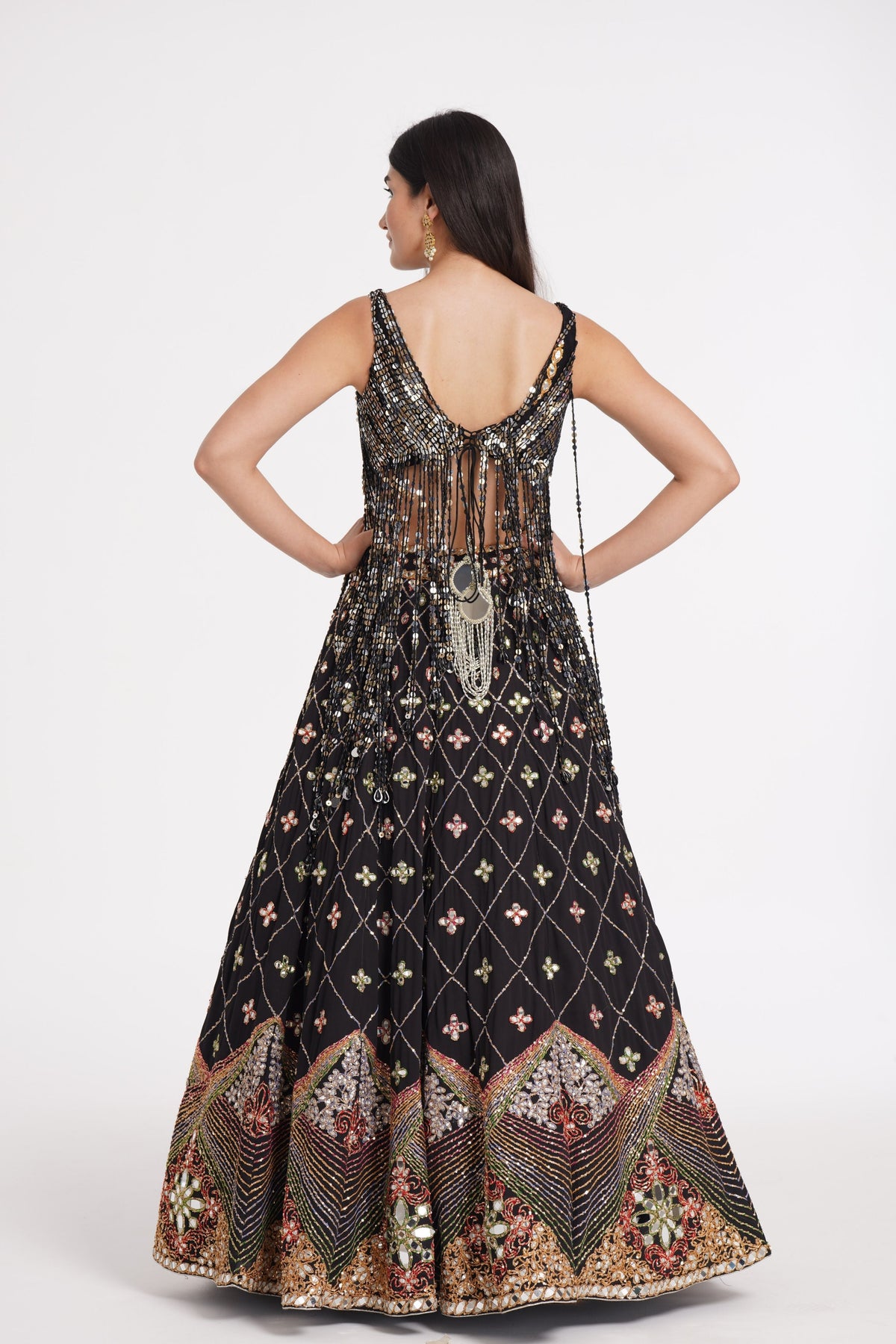 Matte Black Fringes Lehenga Set