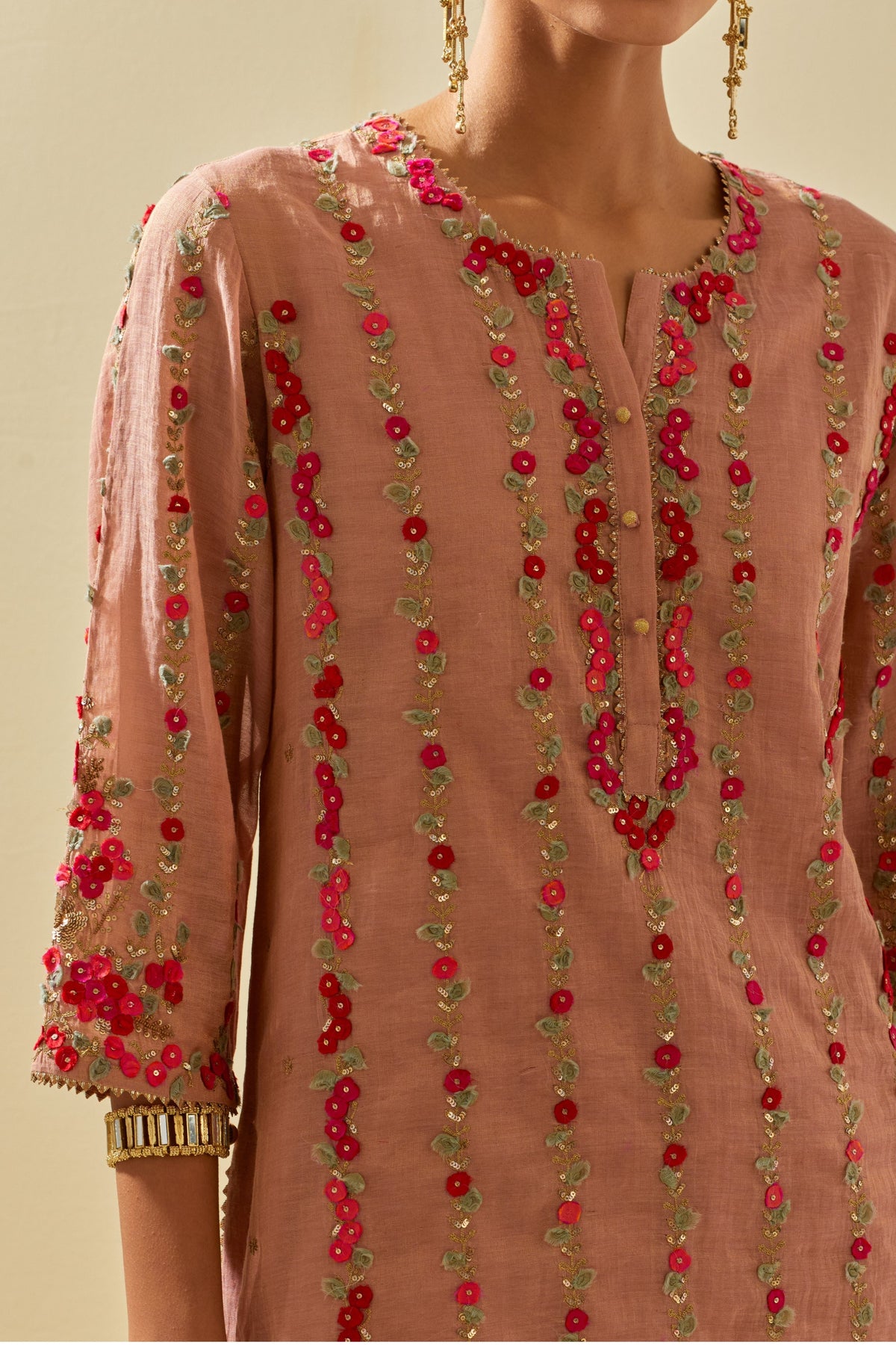 Pink Applique Kurta Set