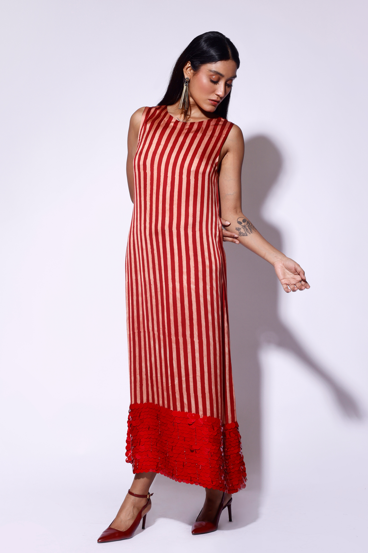 Red White Sequined Midi