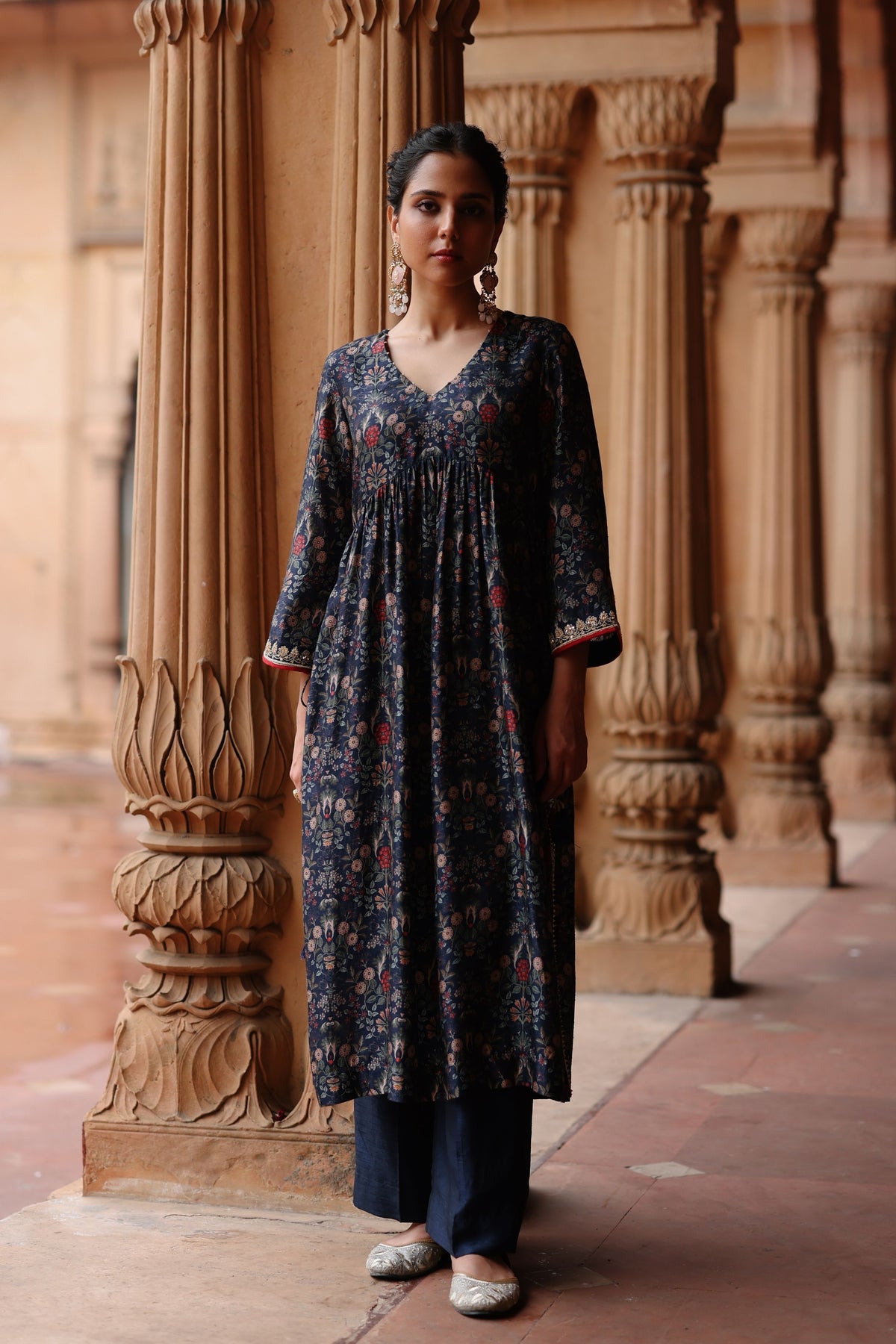 Dark Blue Printed  Kurta Set