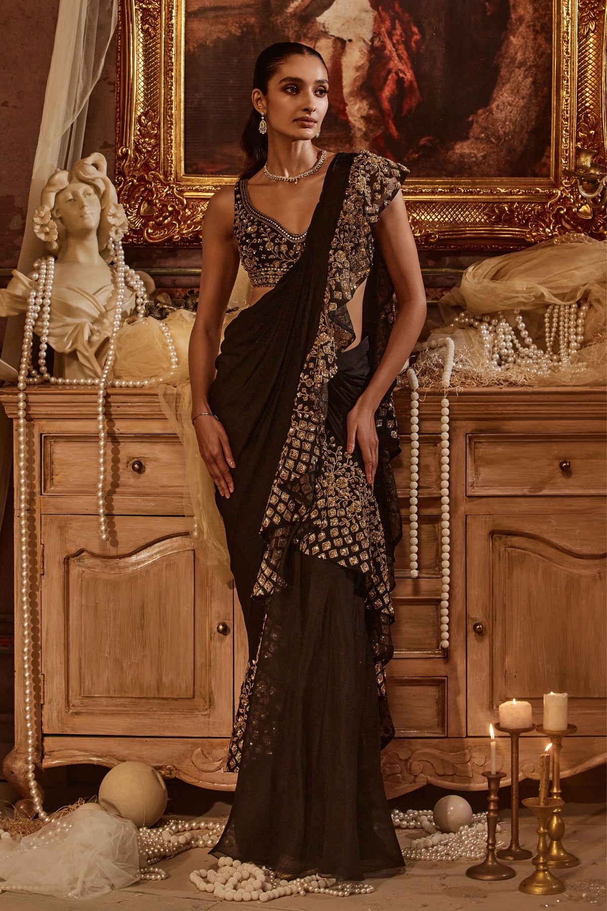 Dayna Black Draped Saree