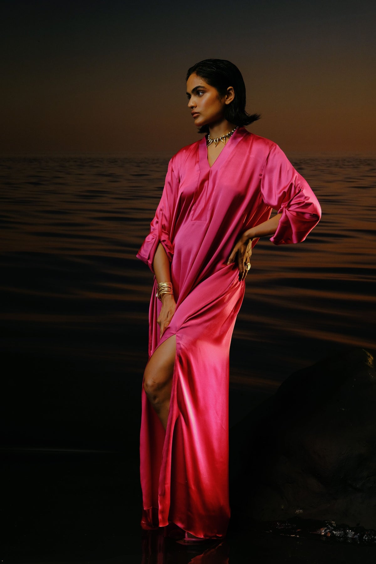 Maya Solid Pink Kaftan