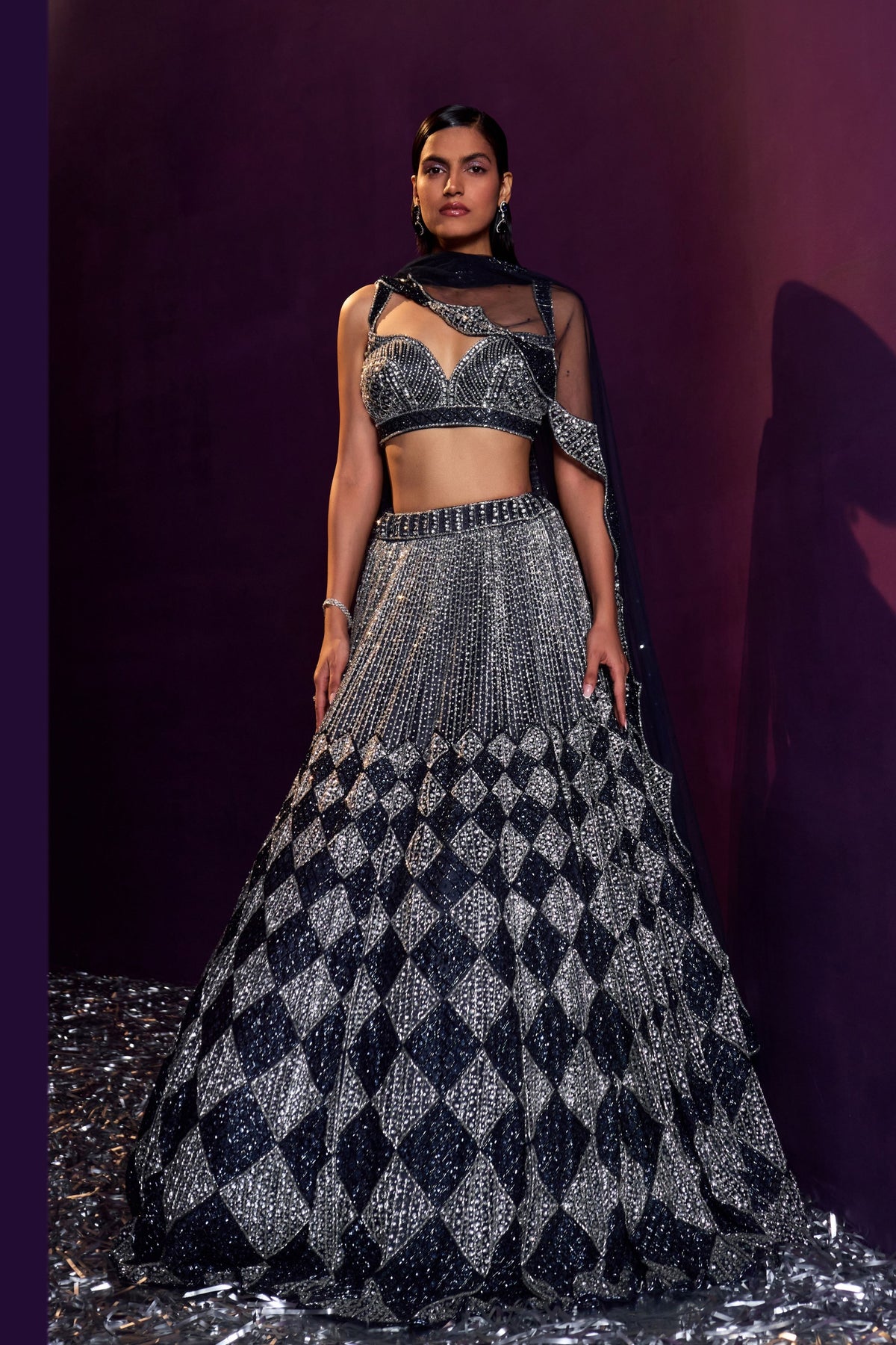 Midnight Blue Cutdana Lehenga Set