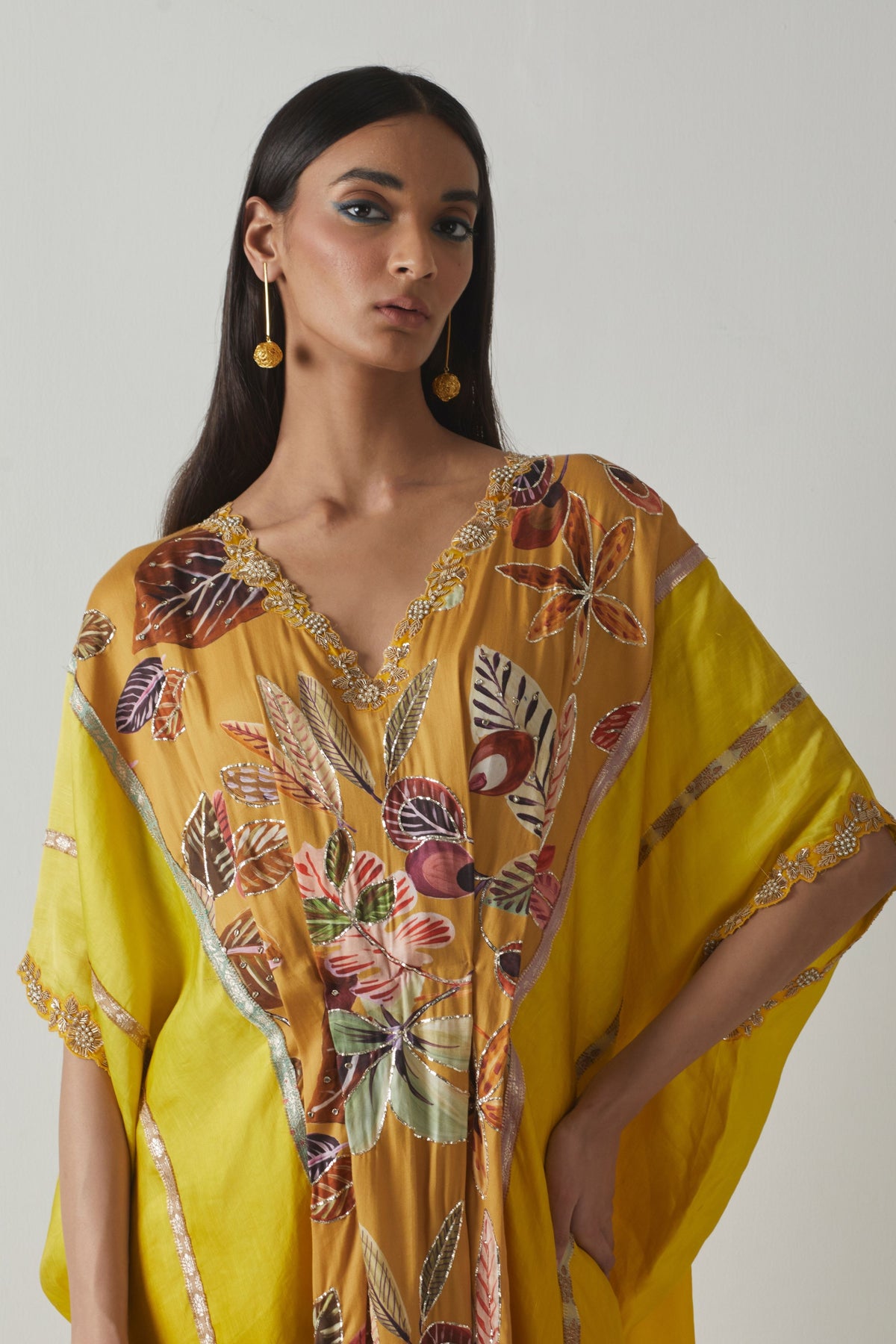 Yellow Printed Floral Kaftan