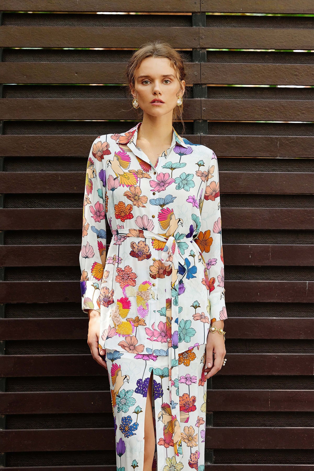 Flora Shirt With Slit Skirt