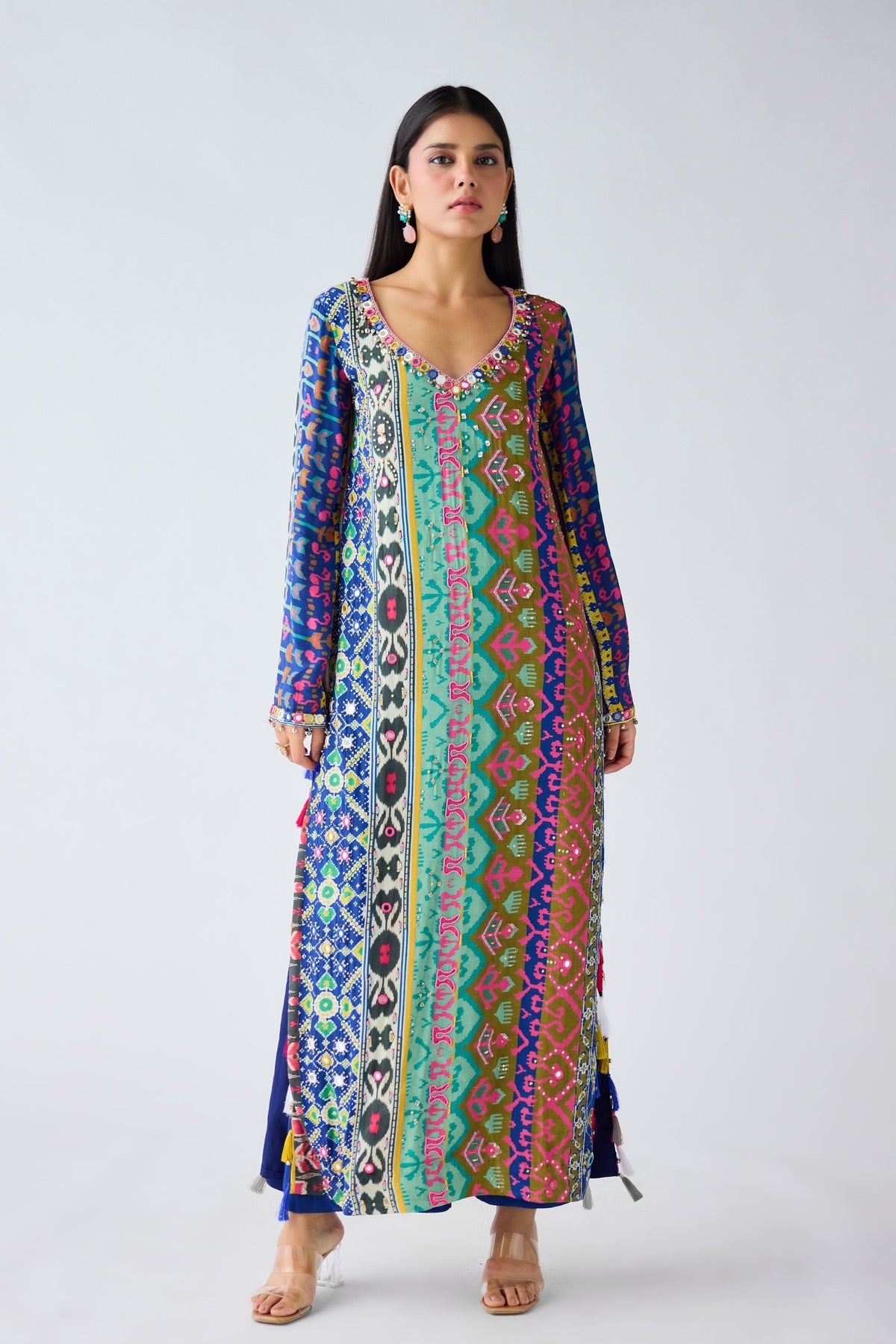 Blue Printed Crepe Tunic Set