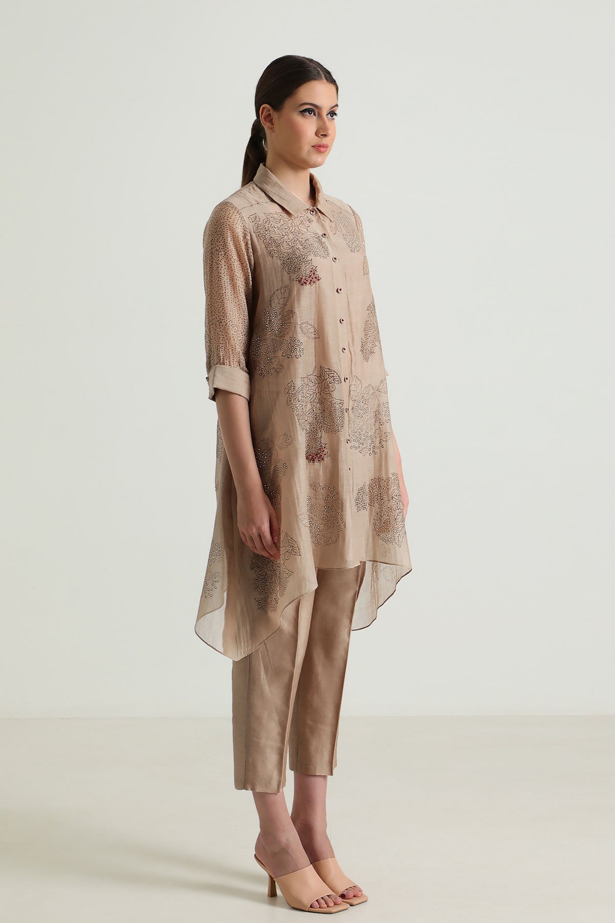 Beige  Embroidery Shirt and Pant Set