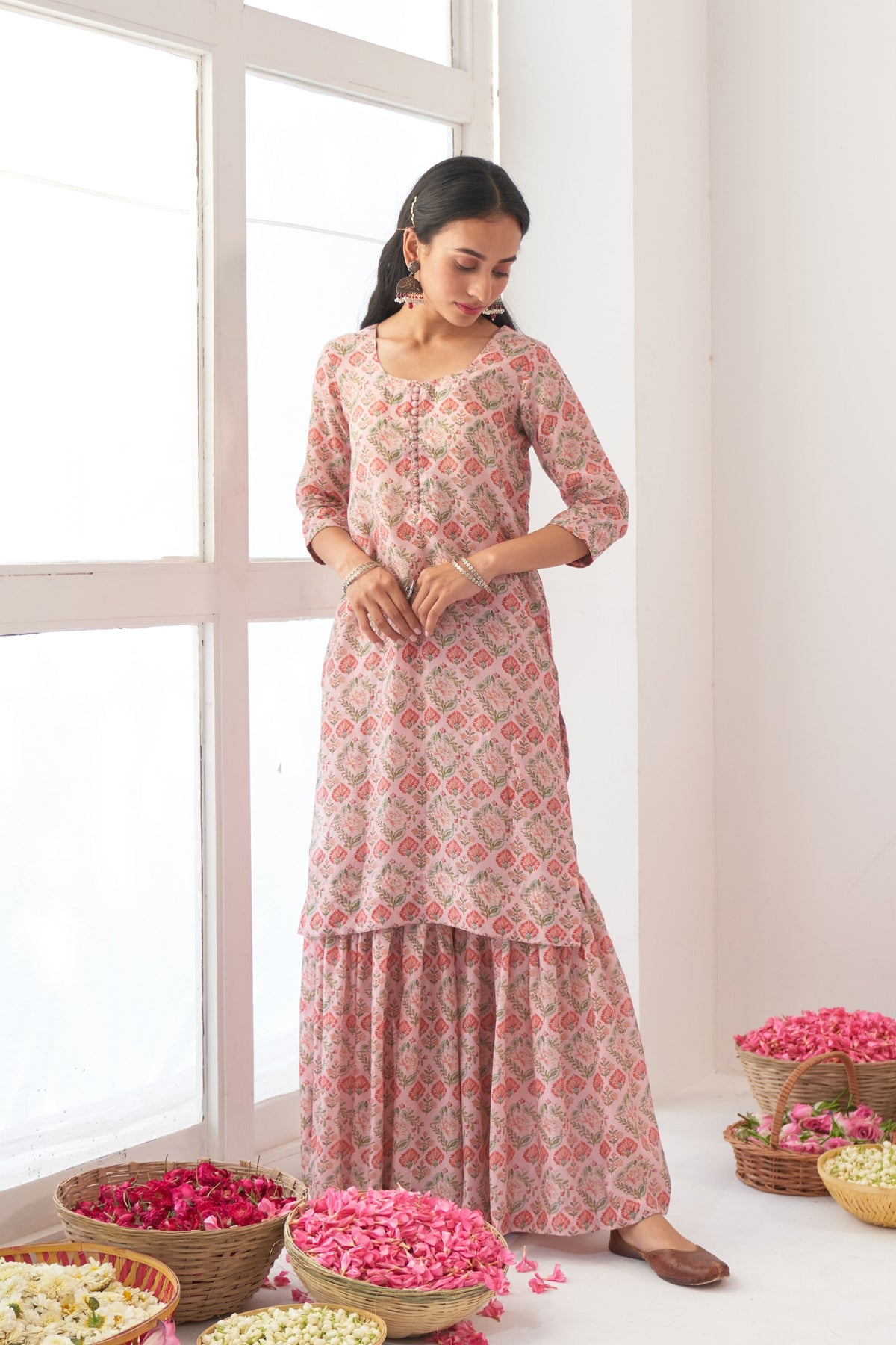 Powder Pink Peony Sharara Set