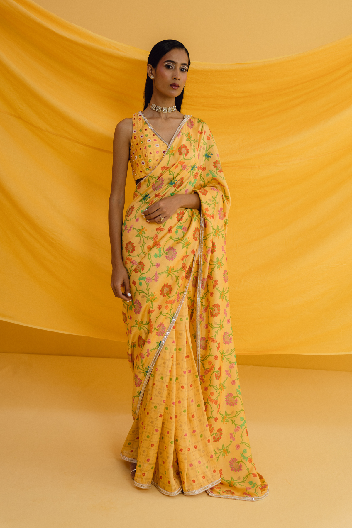 Embroidered Blouse With a Mix Print Saree