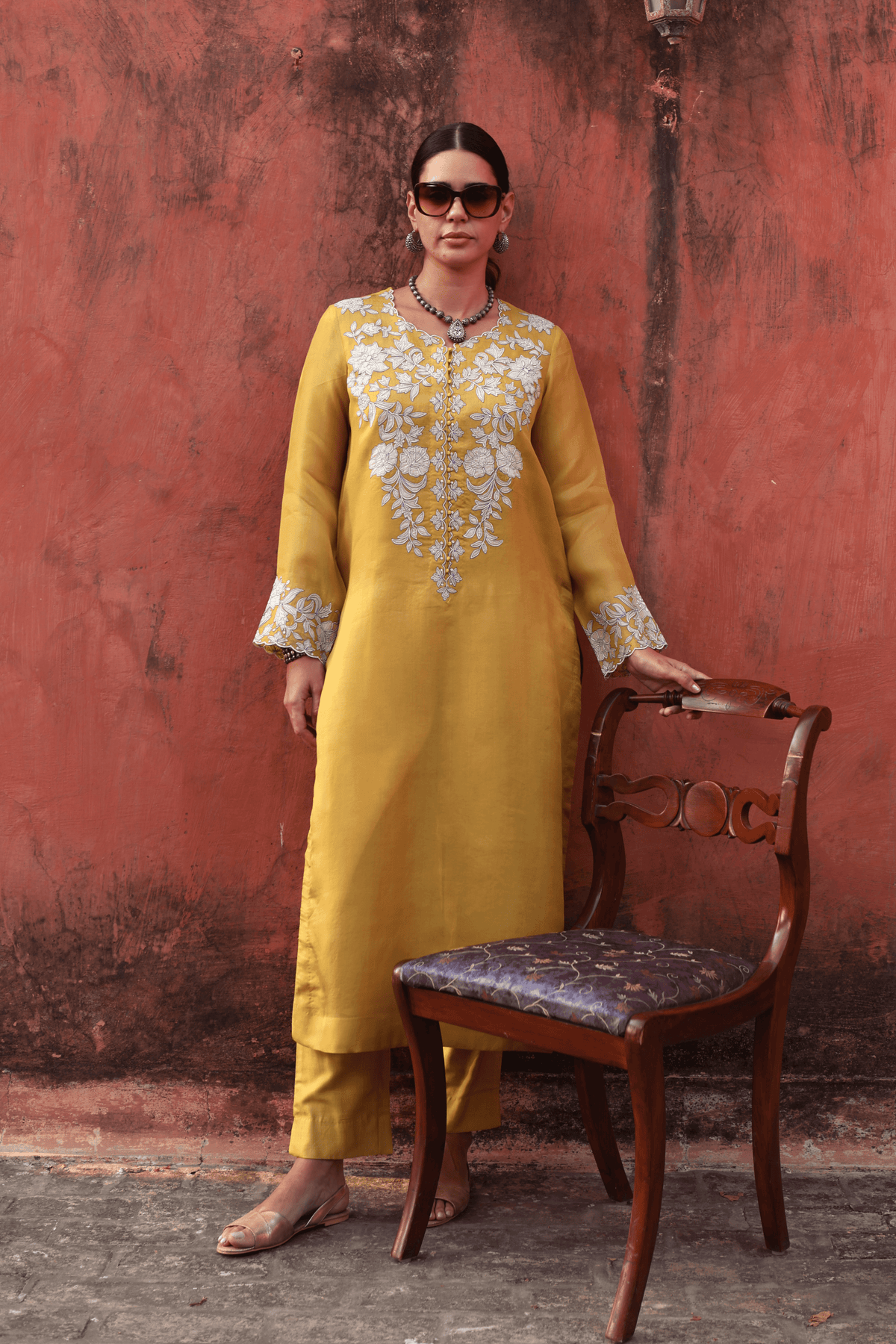 Dusty Lime Organza Kurta And Pant