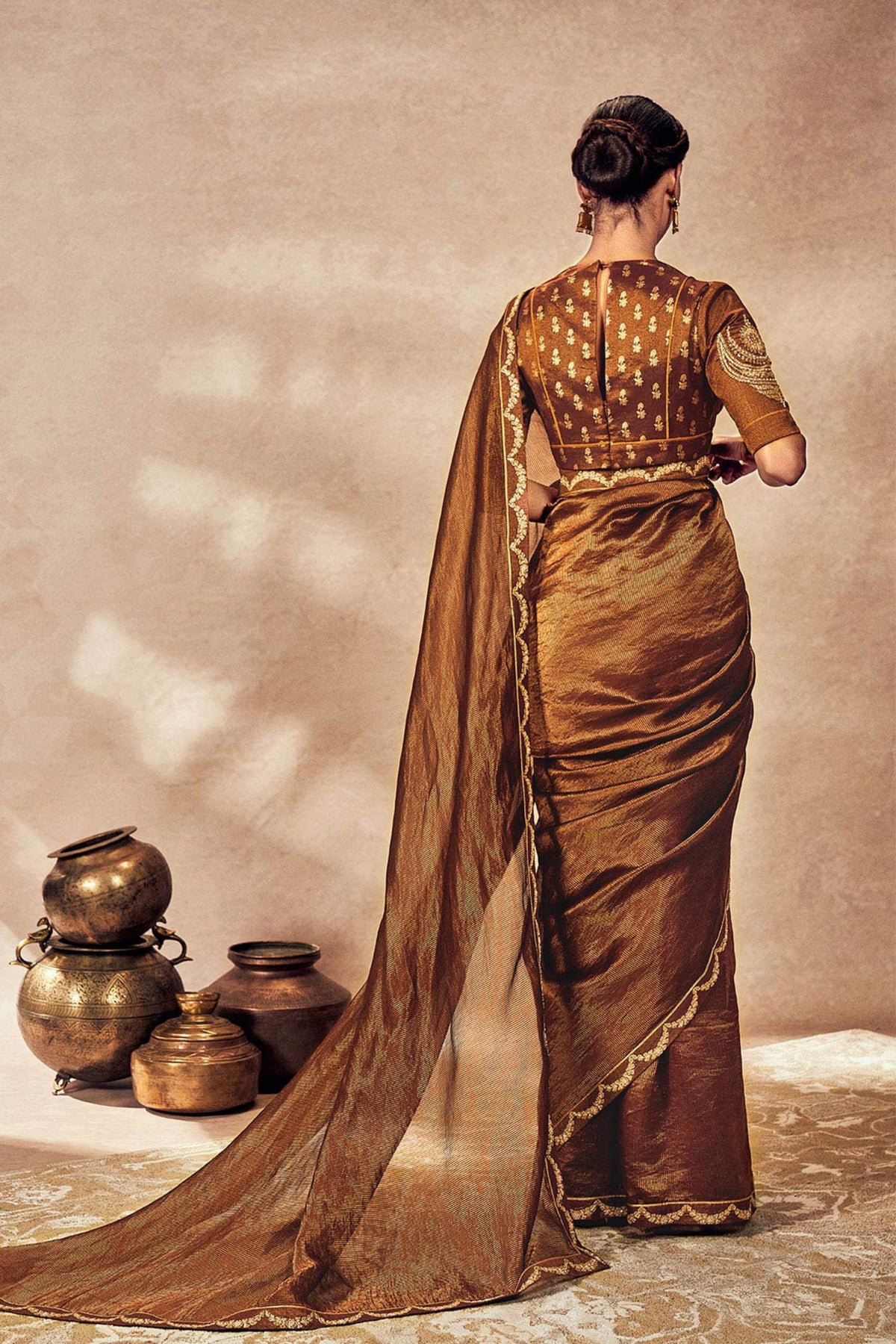 Brown Madakal Tissue Saree