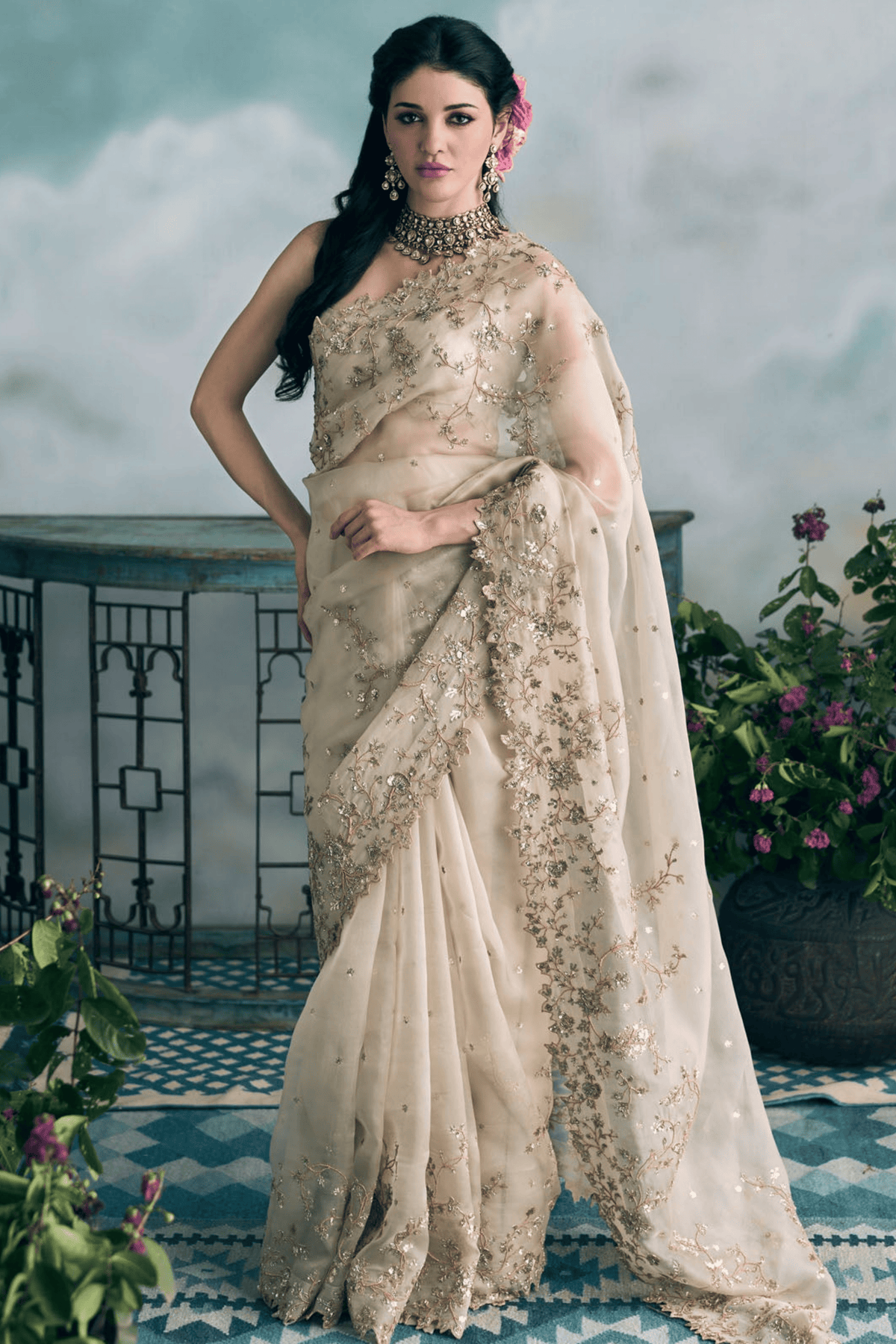 Ivory Nishka Saree Set