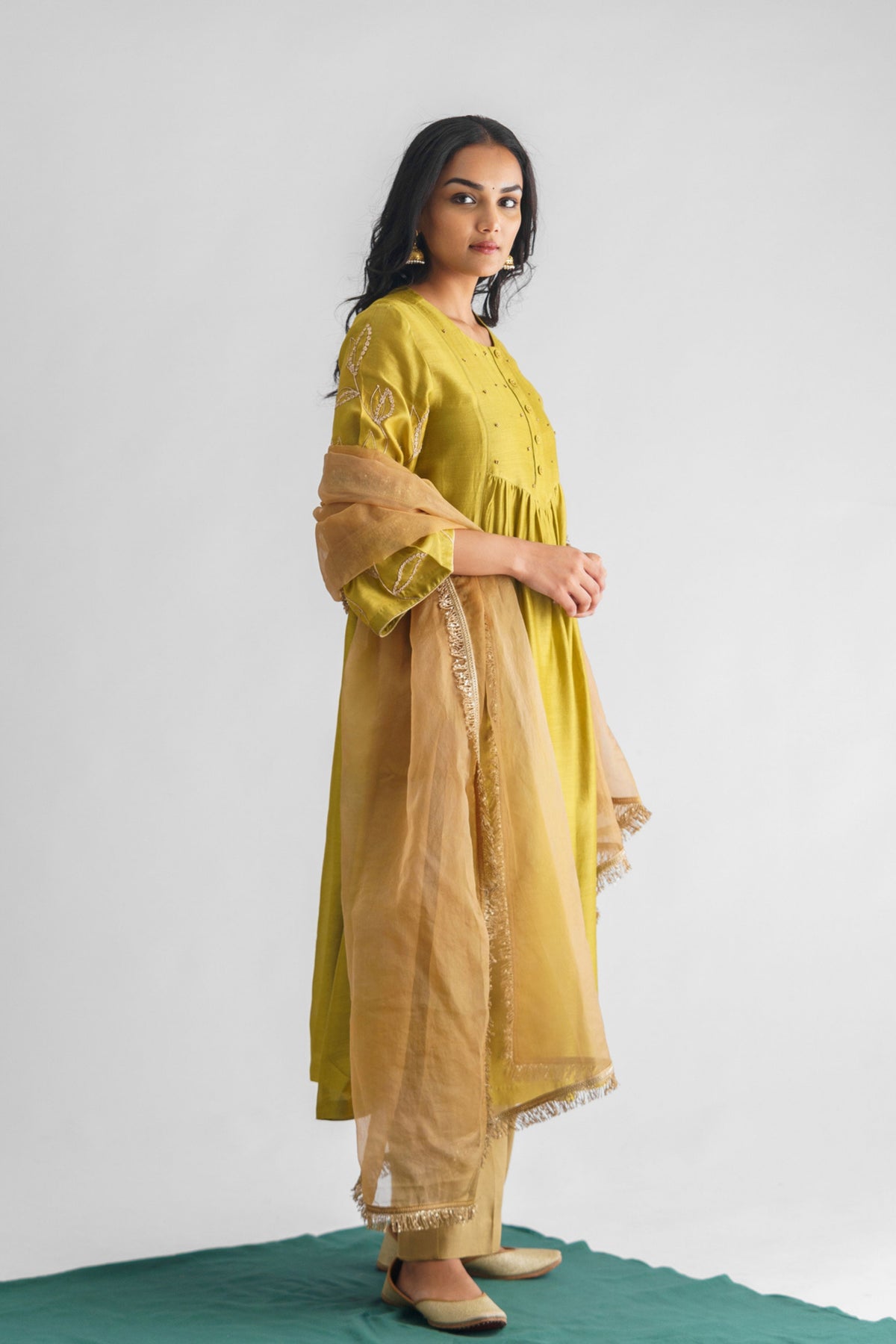 Lime Green Dori Chanderi Silk Kurta