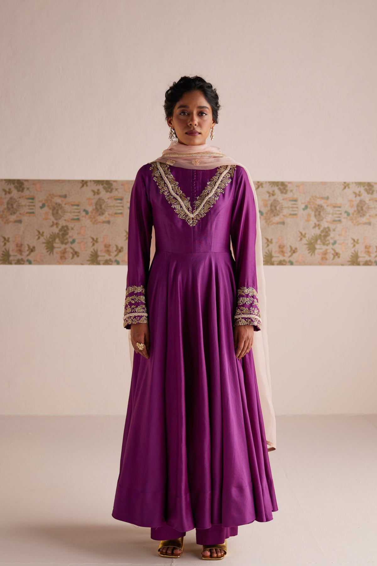 Purple Anarkali With Pants