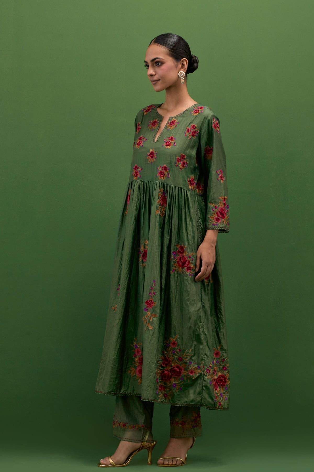 Brunswick Green Floral Kurta Set