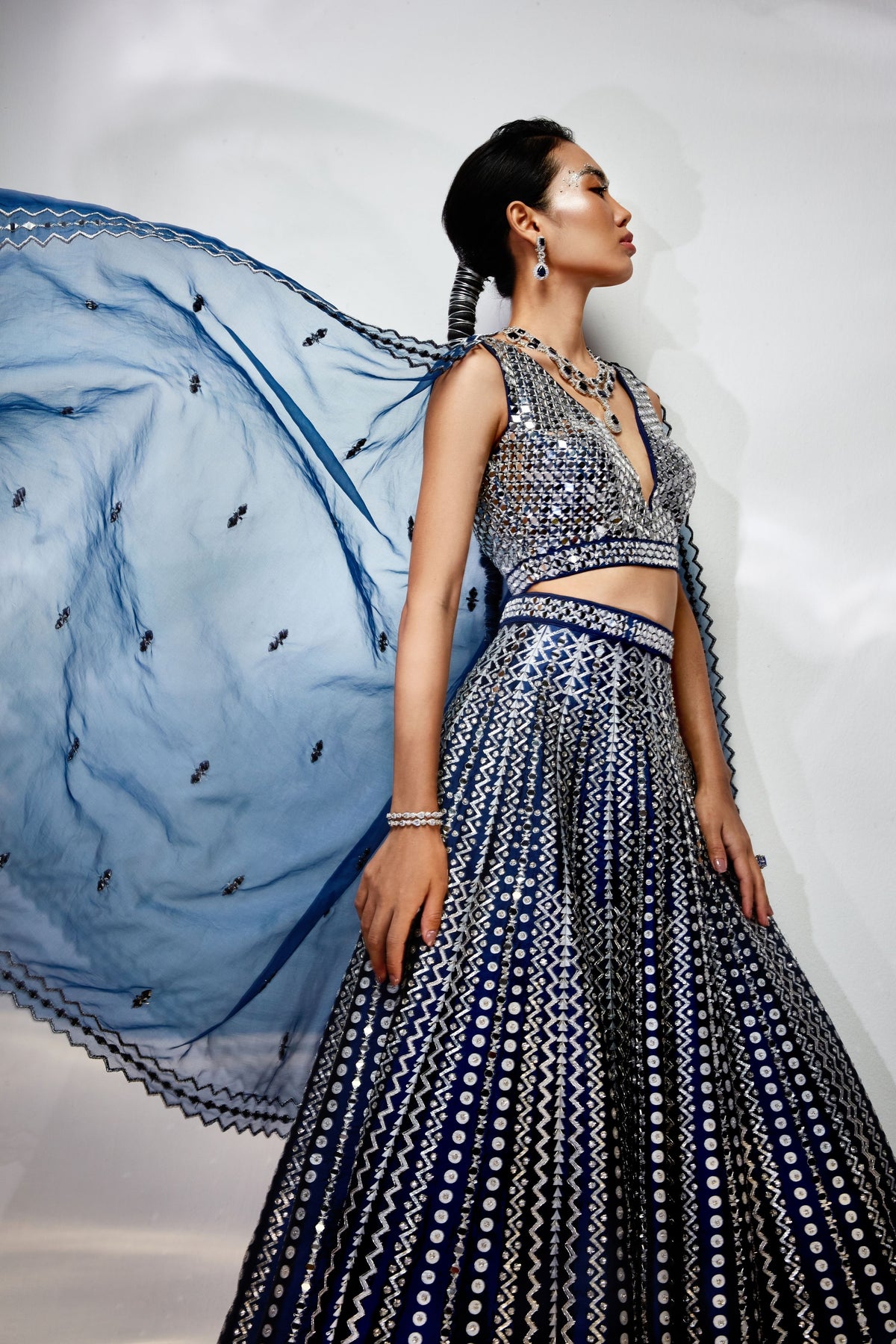 Midnight Blue Mirror Lehenga Set