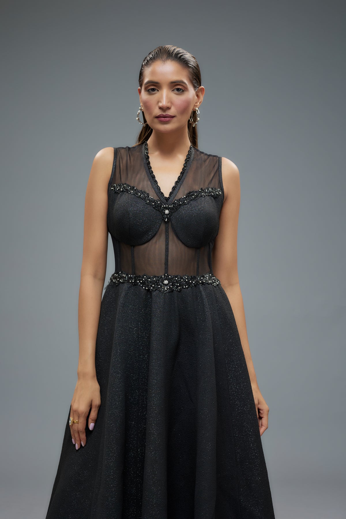 Black Patchwork Corset Gown