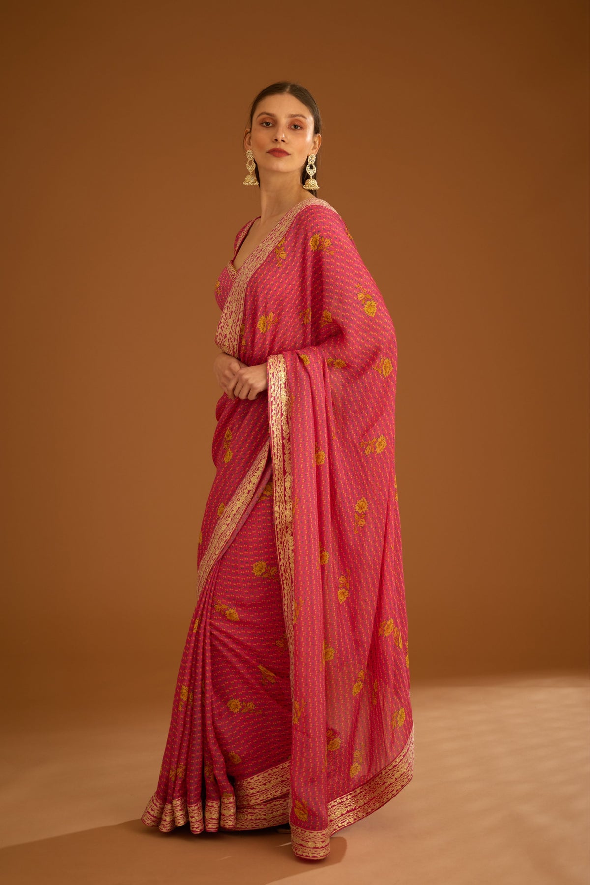 Fuschia pink Saree set