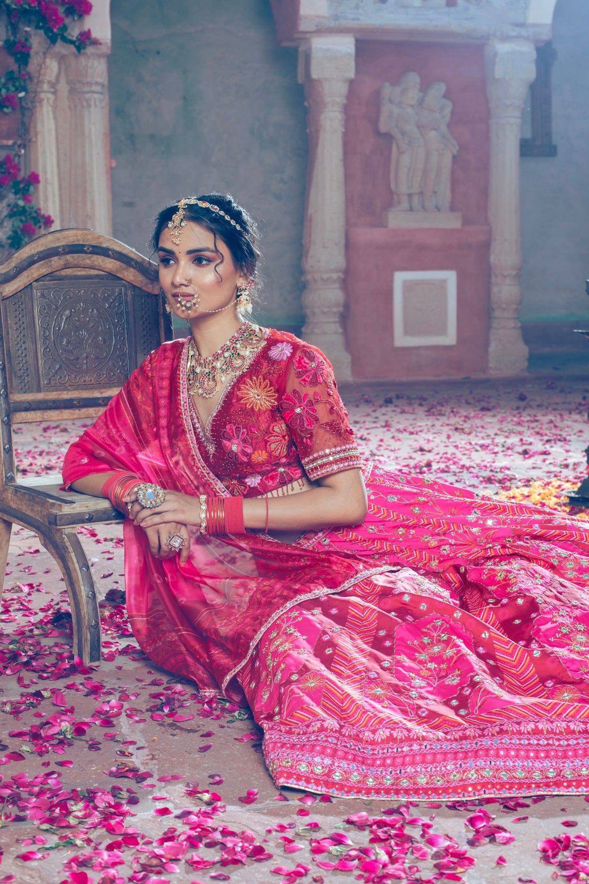 Maroon Embroidered and Printed Lehenga Set