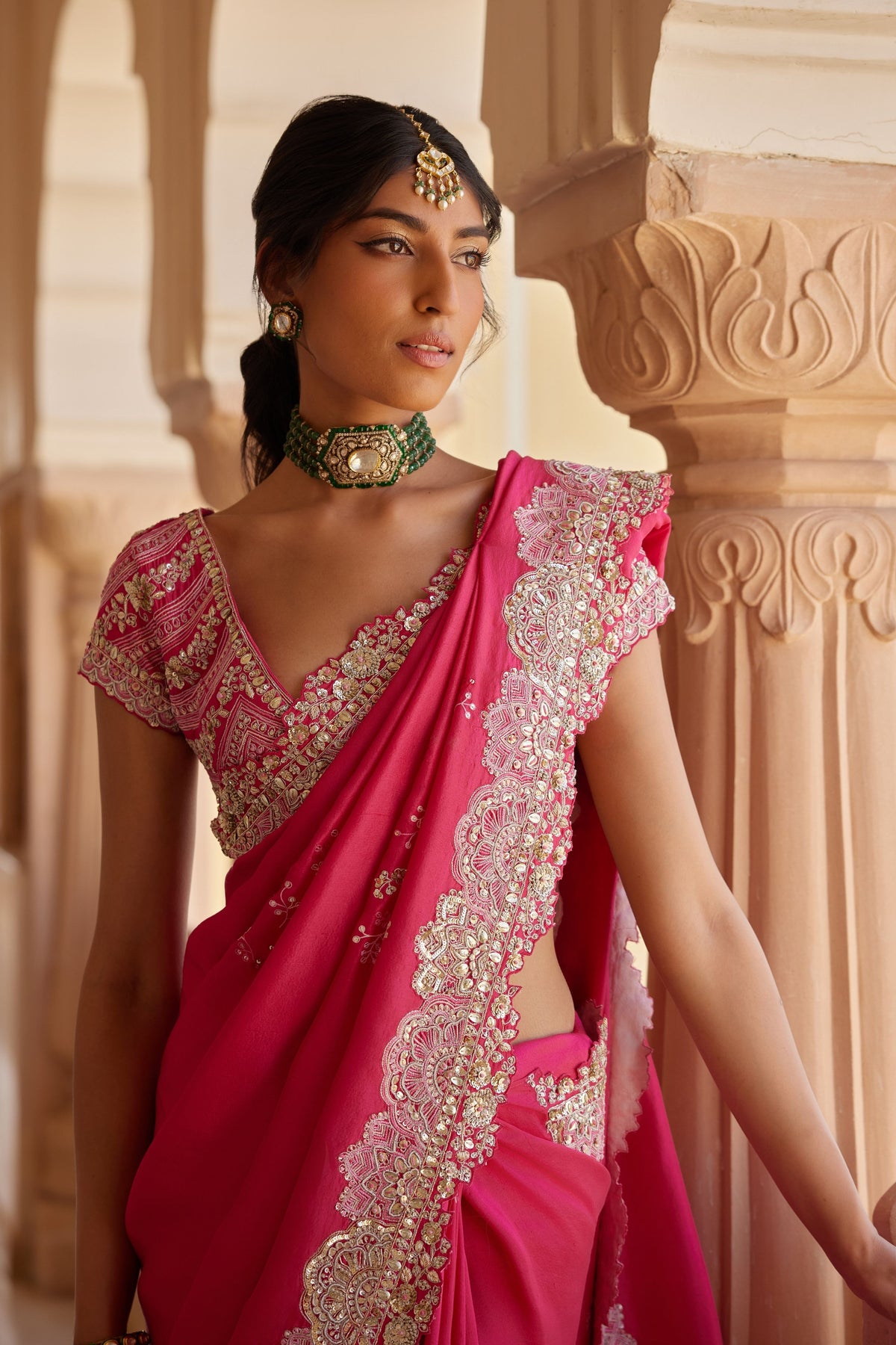 Dark Fuchsia Embroidered Saree