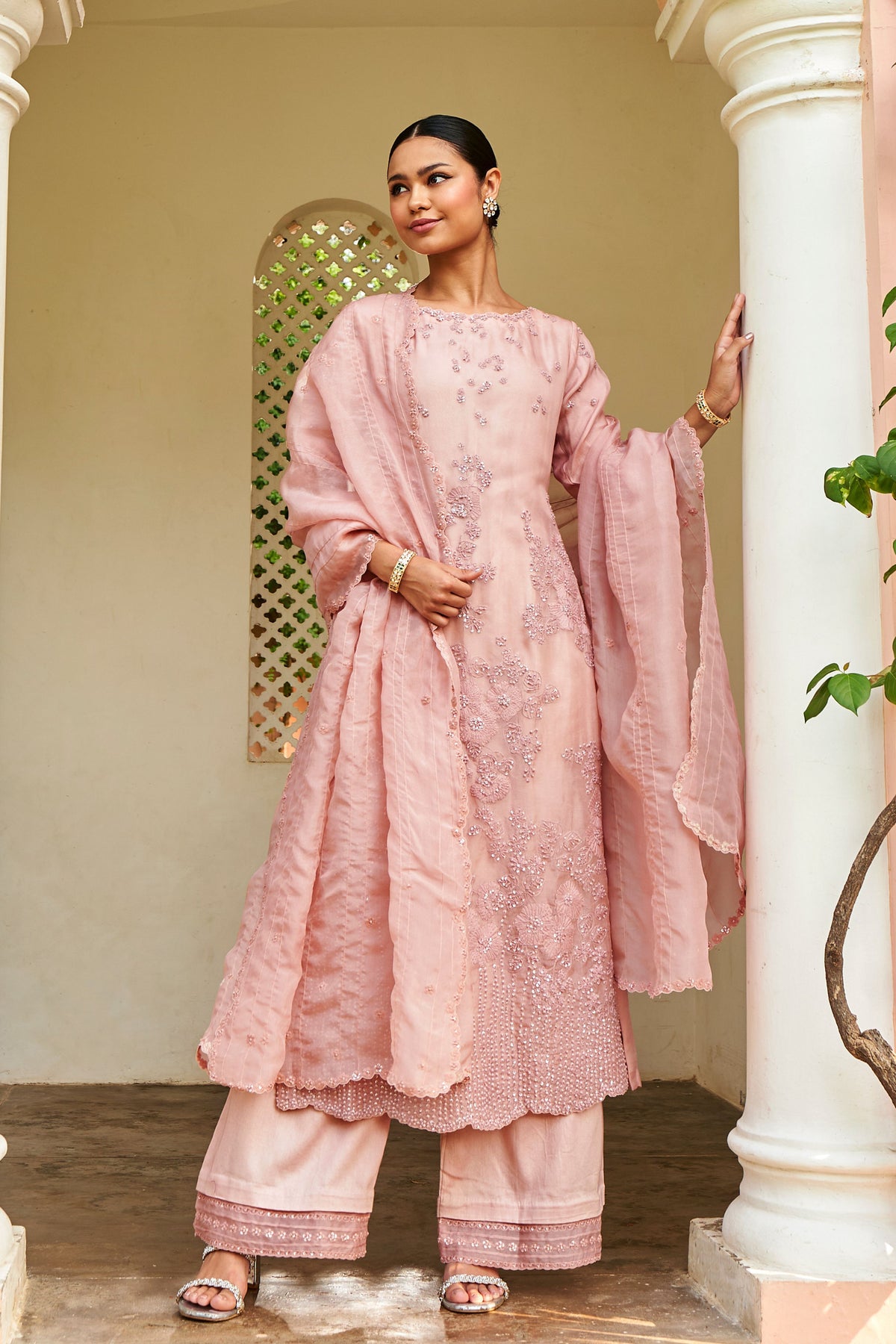 Dusty Pink Embroidered Suit Set