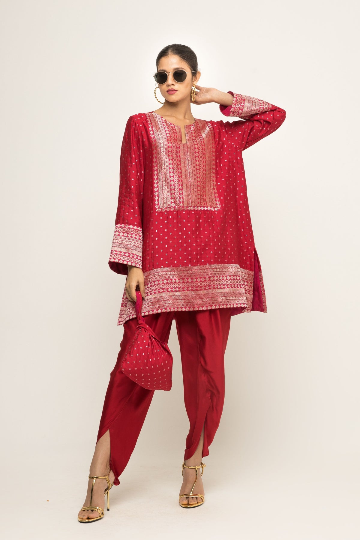 Tara Dotted Red Tunic Set