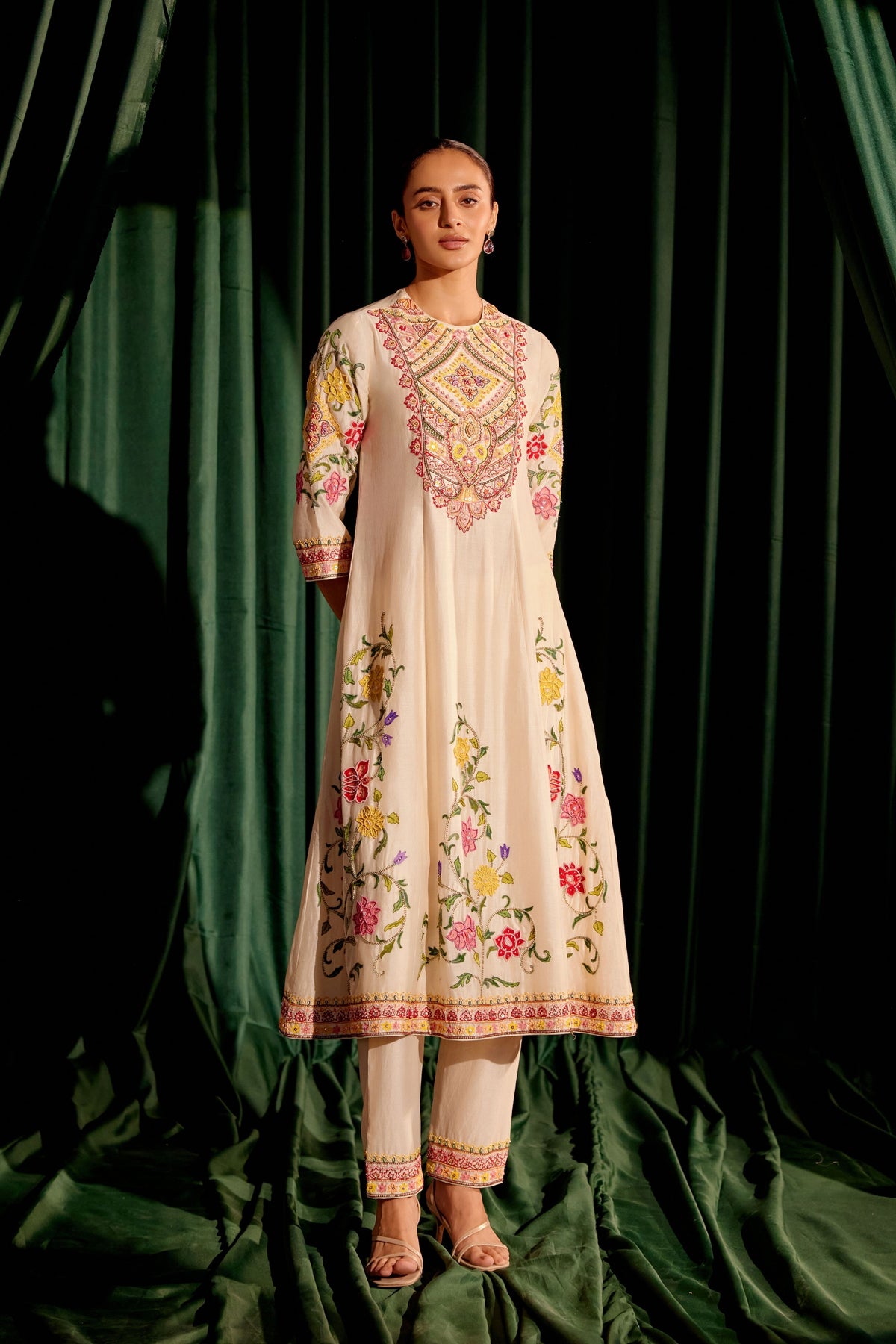 Ivory Embroidered Flared Kurta Set