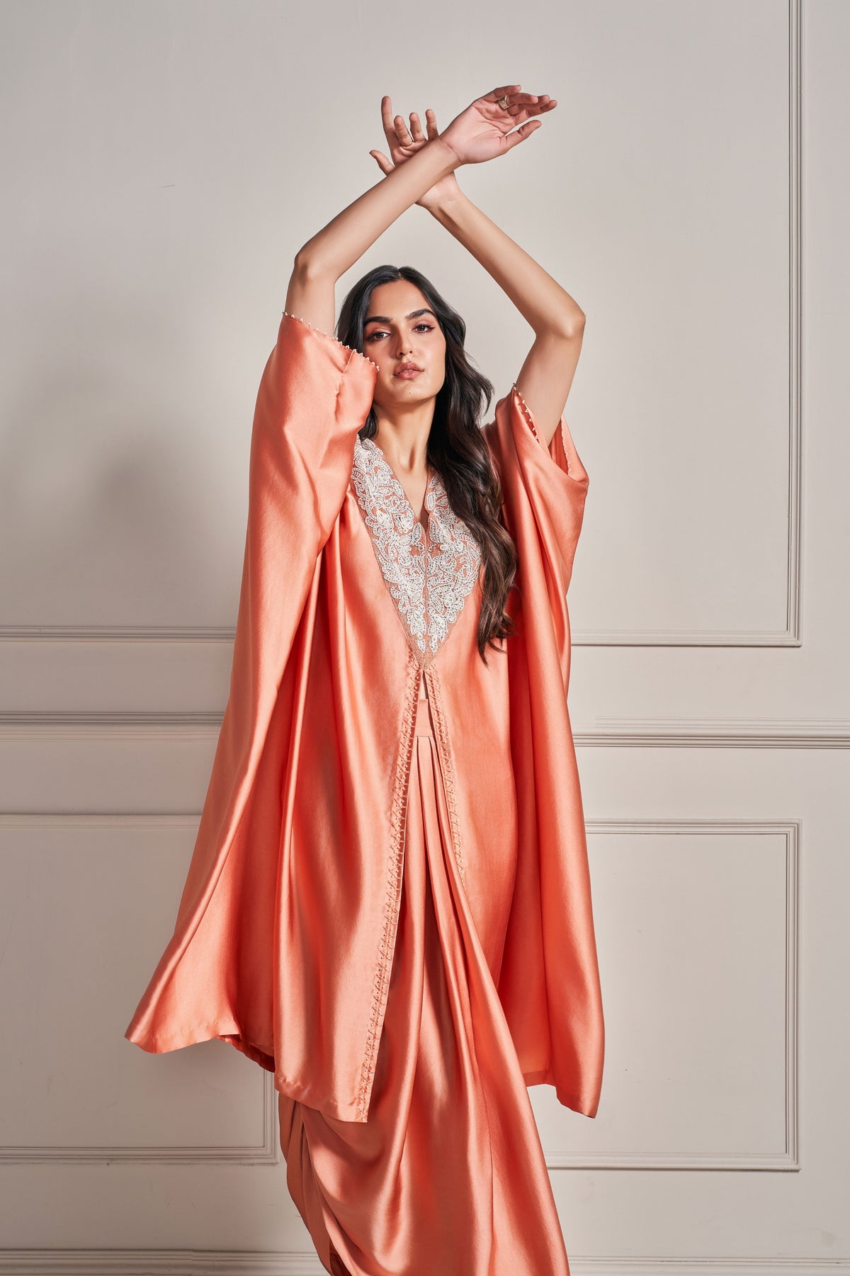 Orange Kaftan Embellished Set