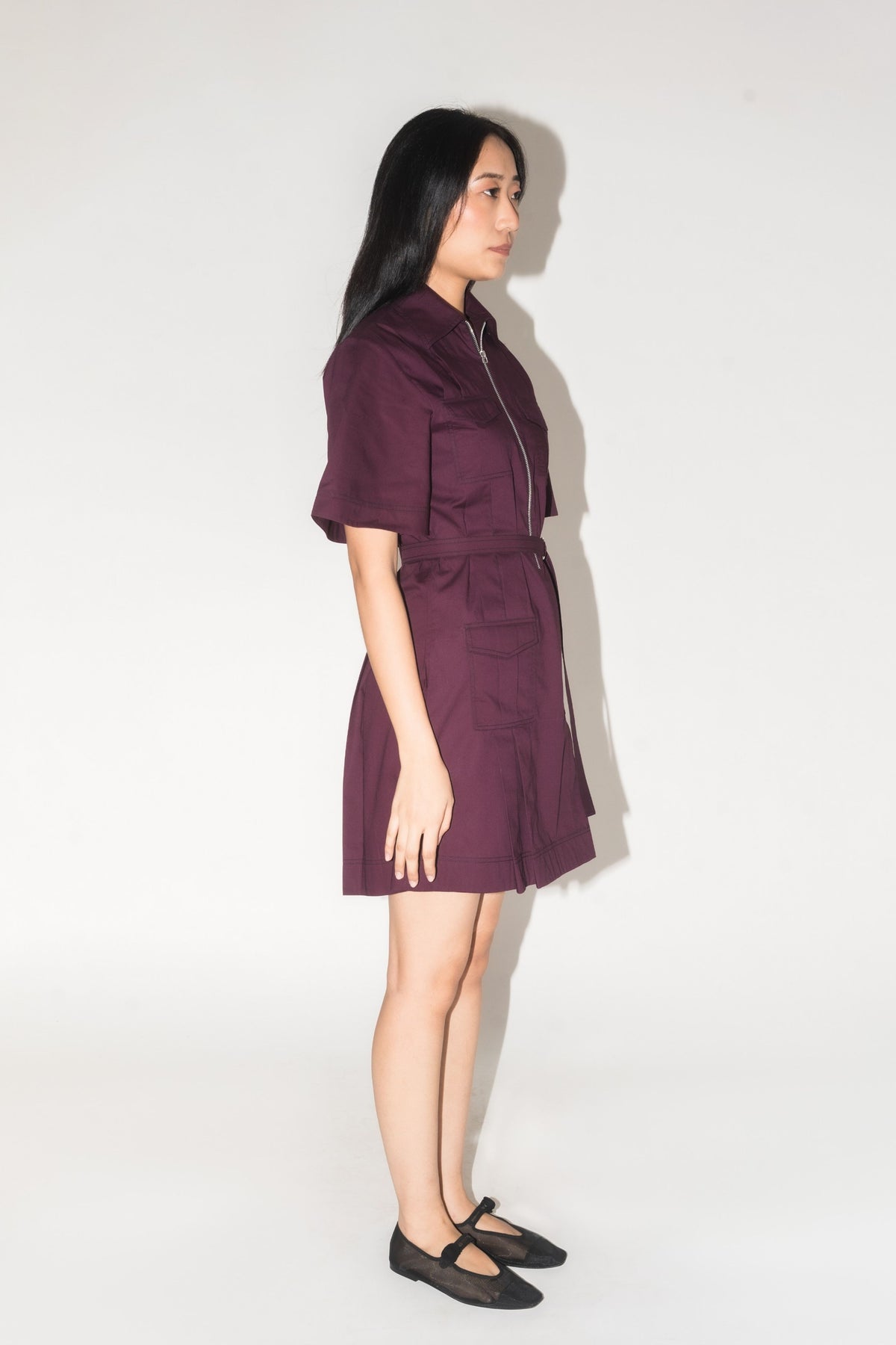 Pleated Safari Plum Mini Dress