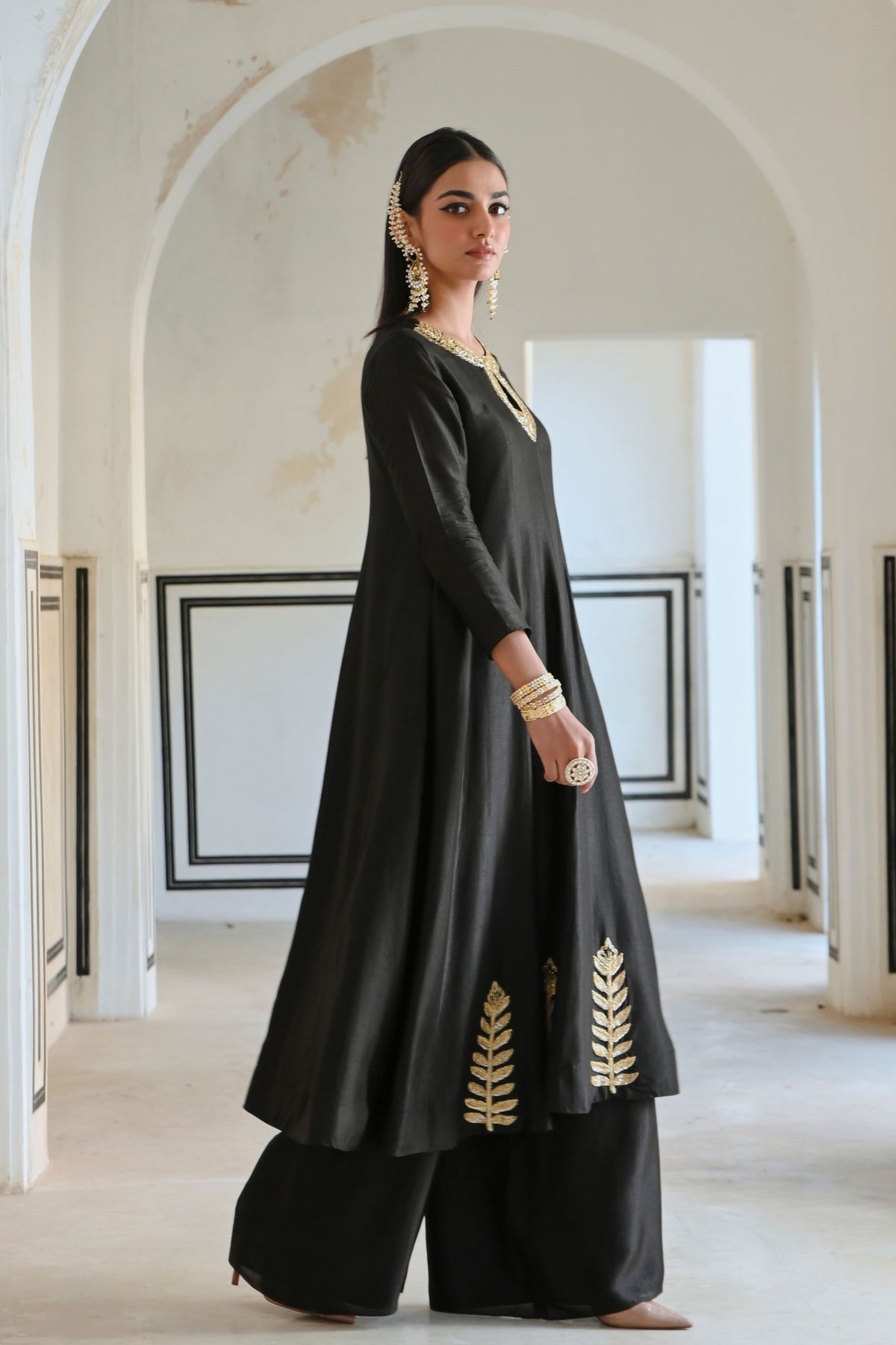 Black Embroidered Anarkali Set