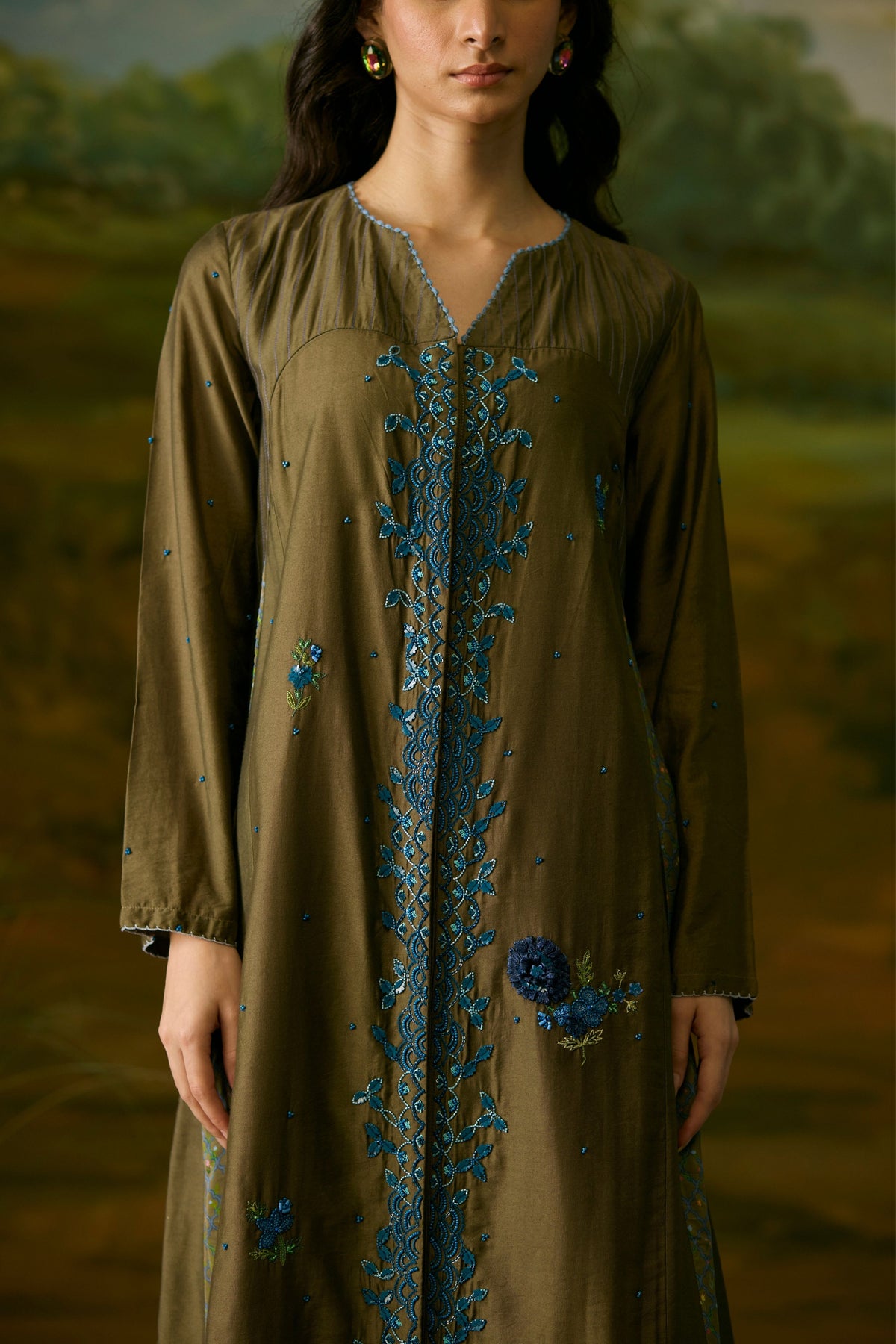 Dusty Grey Embroidered Kurta