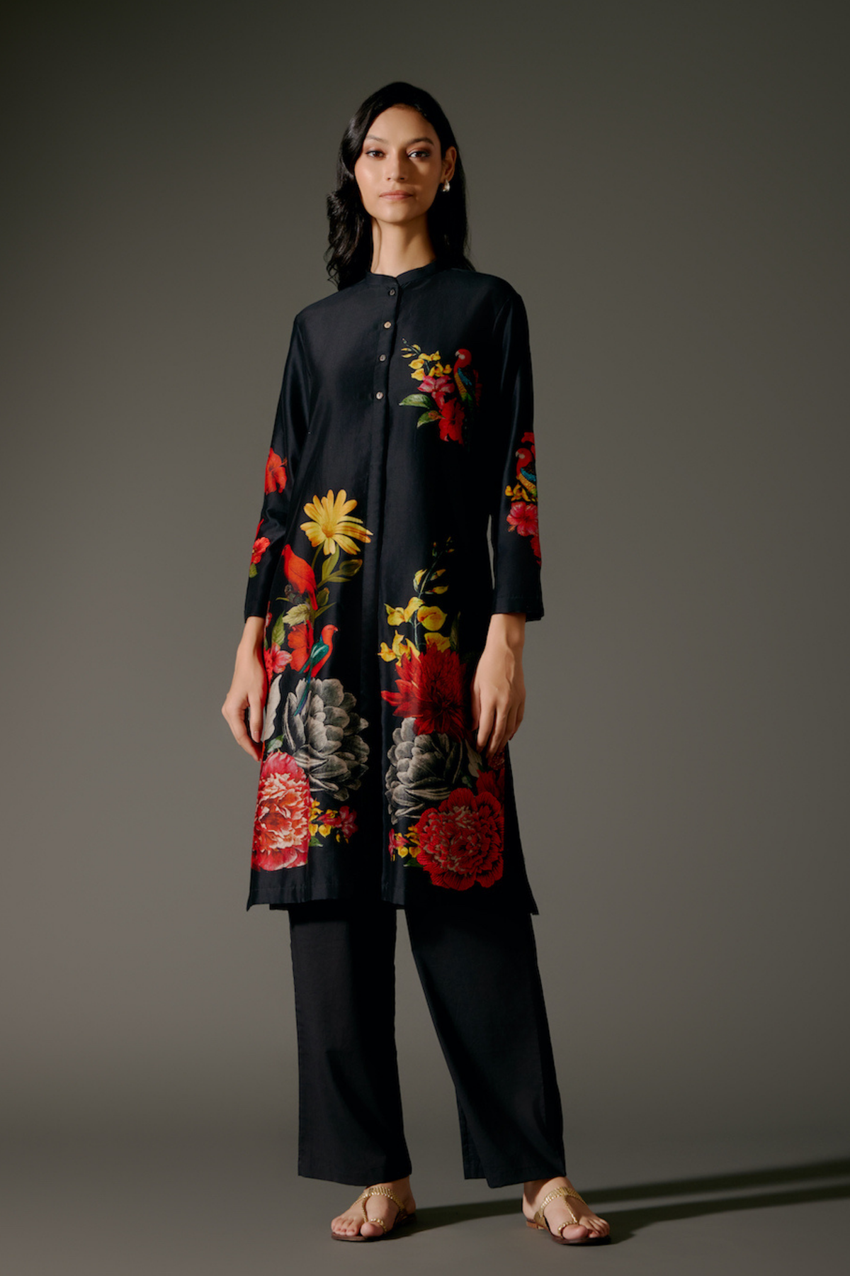 Printed Chanderi Black Tunic Set