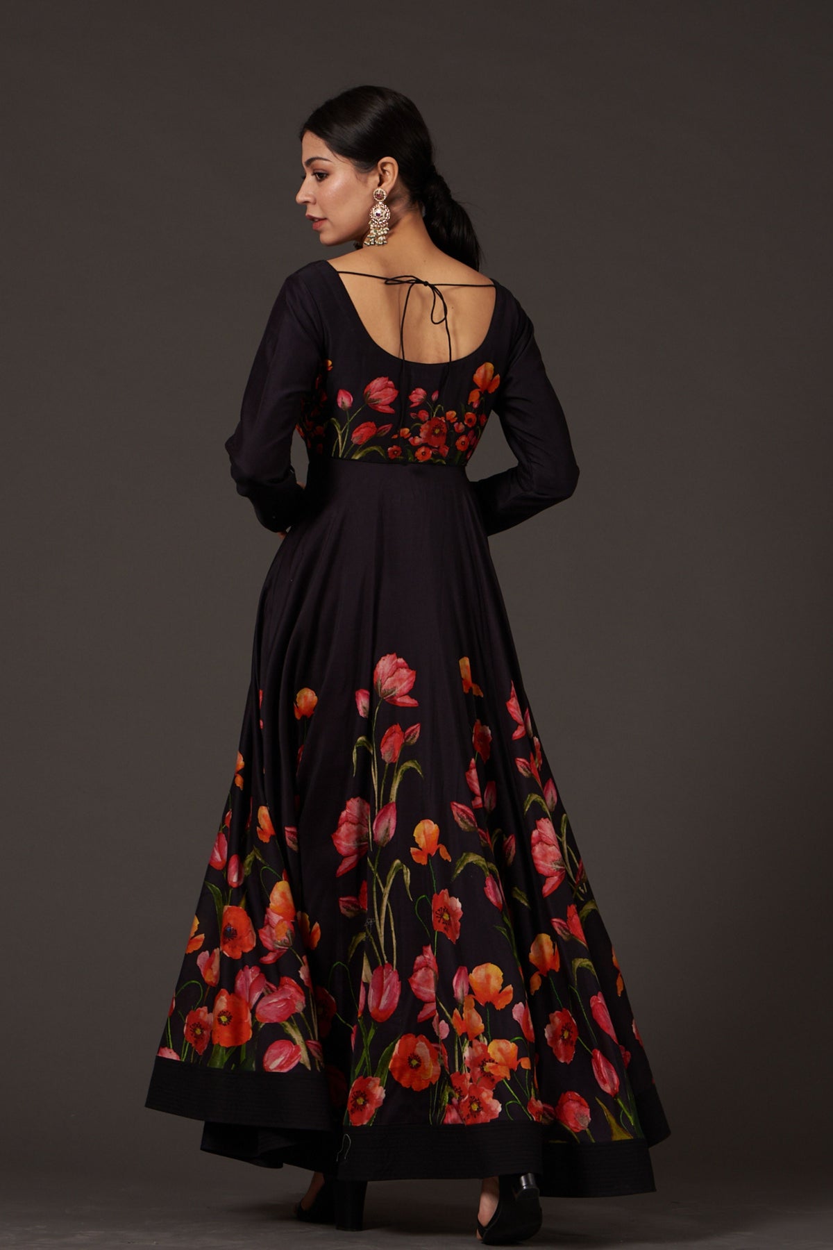 Charcoal Floral Anarkali Set