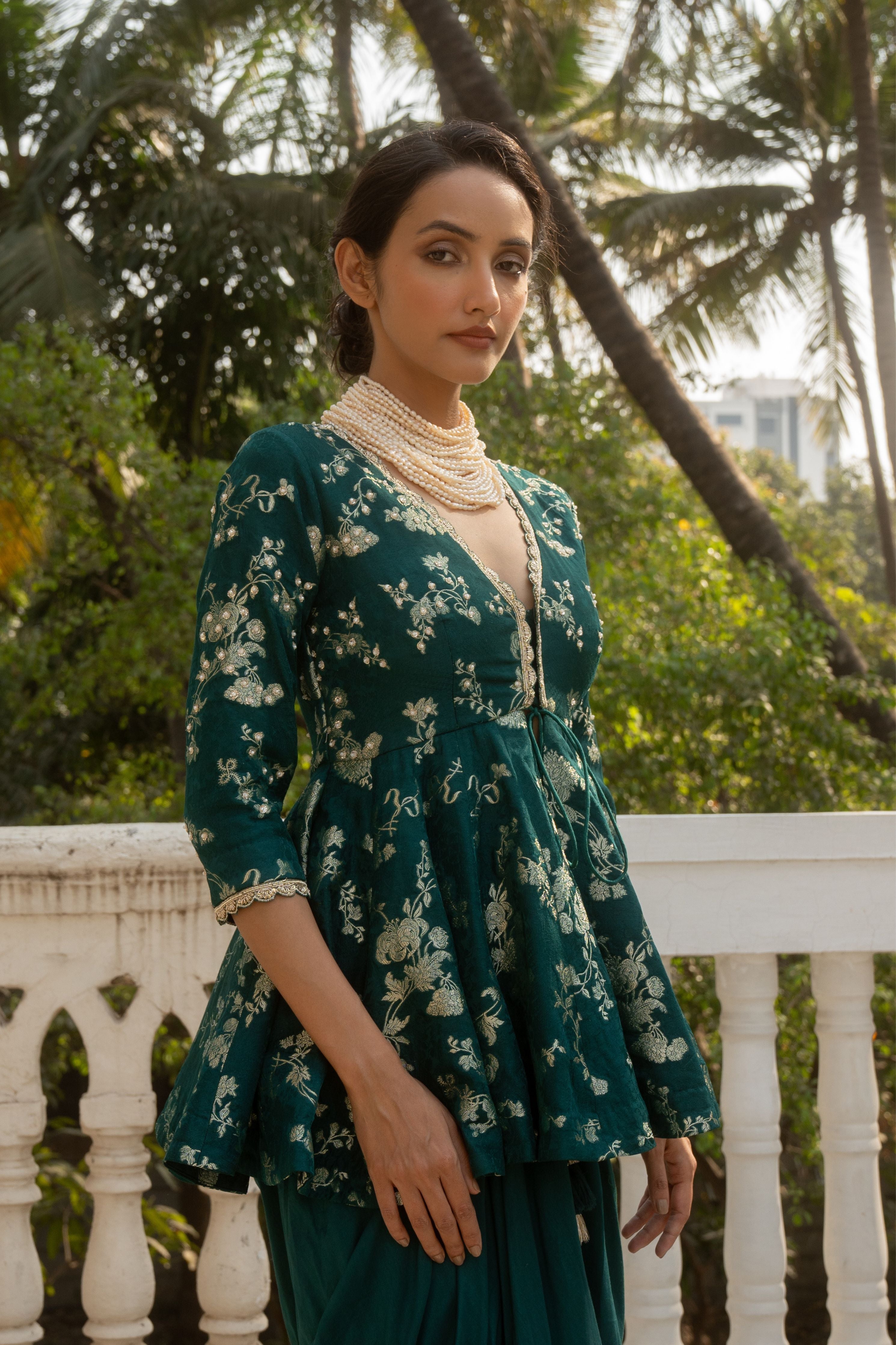 Paulmi and Harsh Emerald Green Elegant Peplum Set Elahe