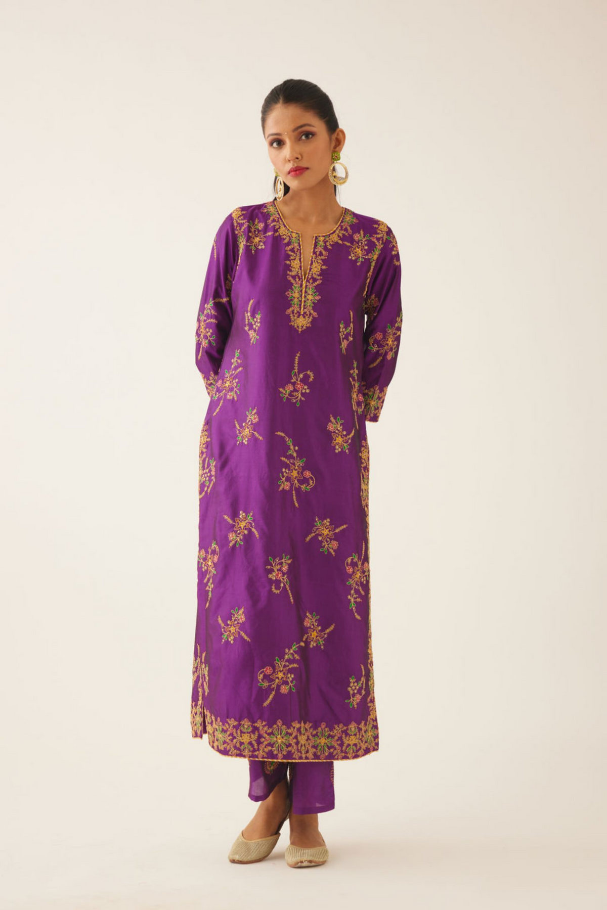 Plum Purple Straight  Silk Kurta Set