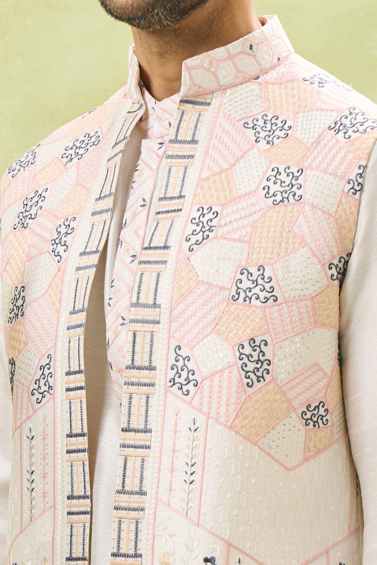 Off-white Embroidered Nehru Jacket Set